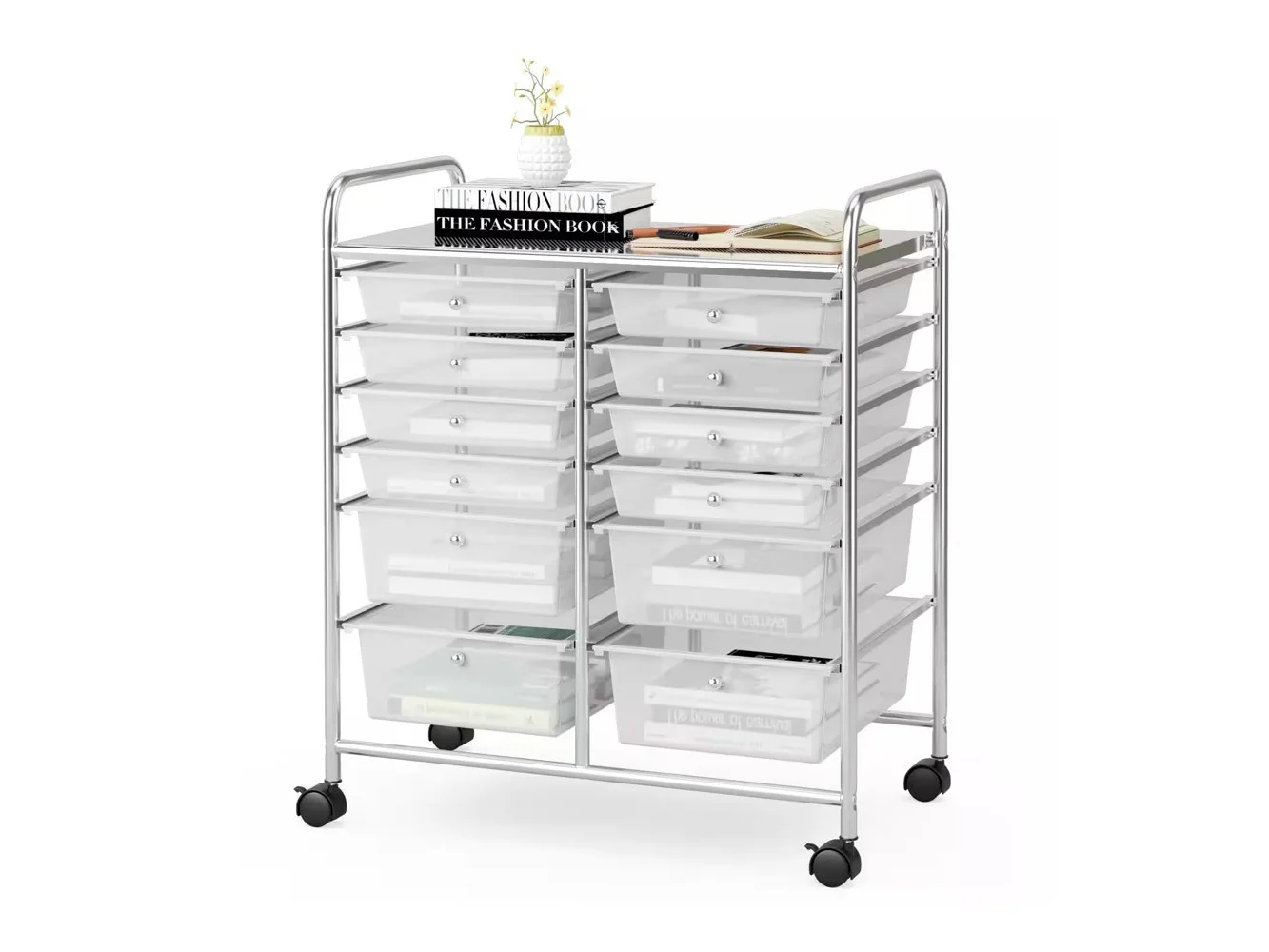 **Costway - 12 Drawer Rolling Storage Cart Scrapbook Paper Office School Organizer - Clear**