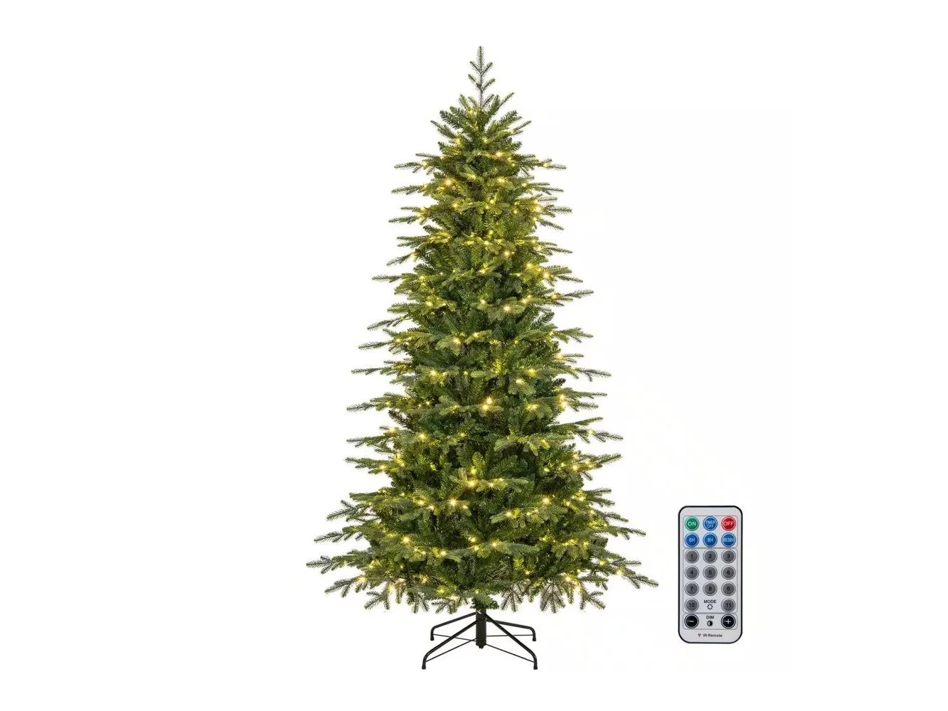 **Costway - 7.5 FT Artificial Christmas Tree with 1162 Branch Tips 380 LED Lights 3 Timers Remote - Green**