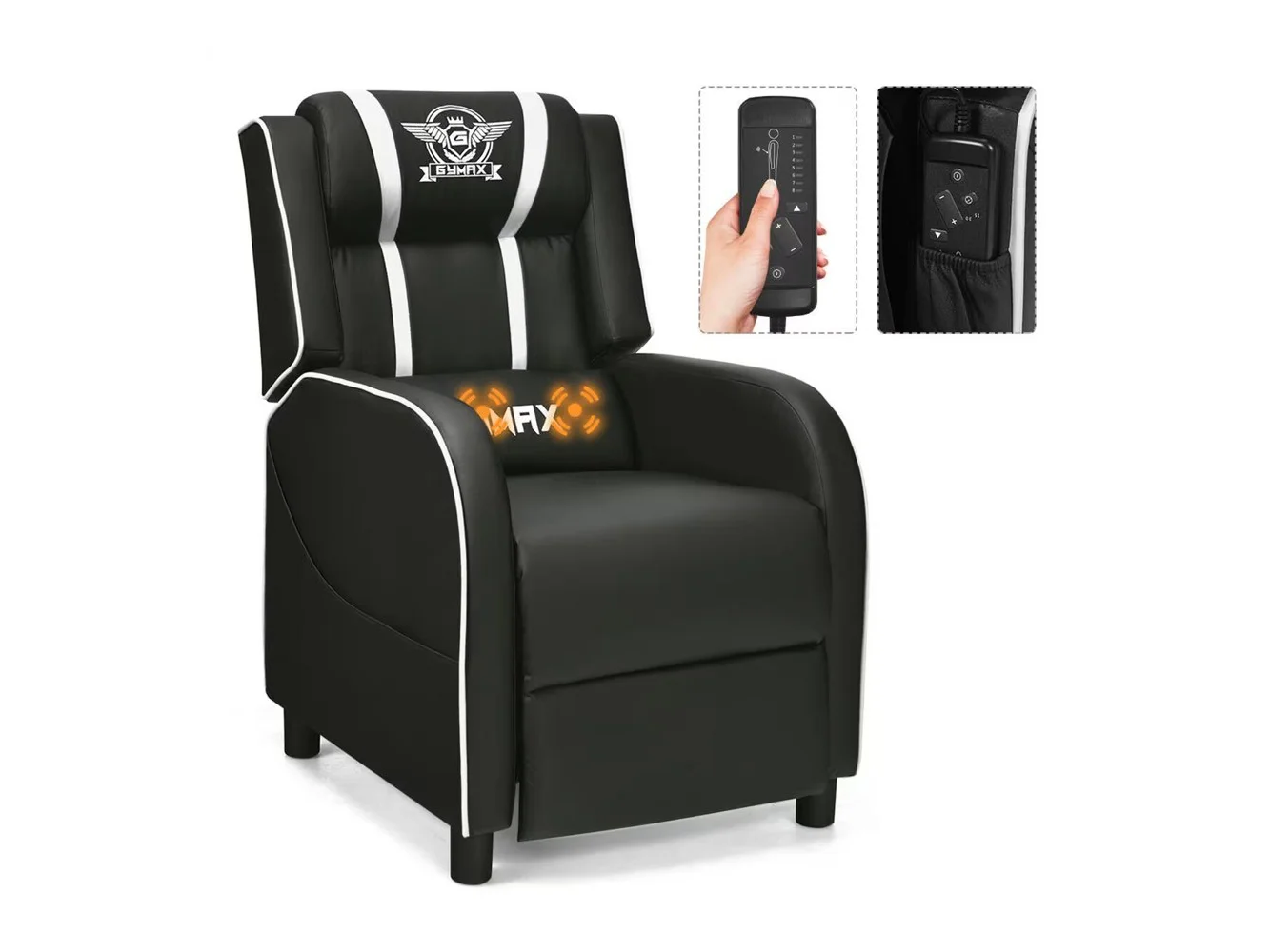 **Costway - Theater Style Massage Gaming Chair - White + Black**