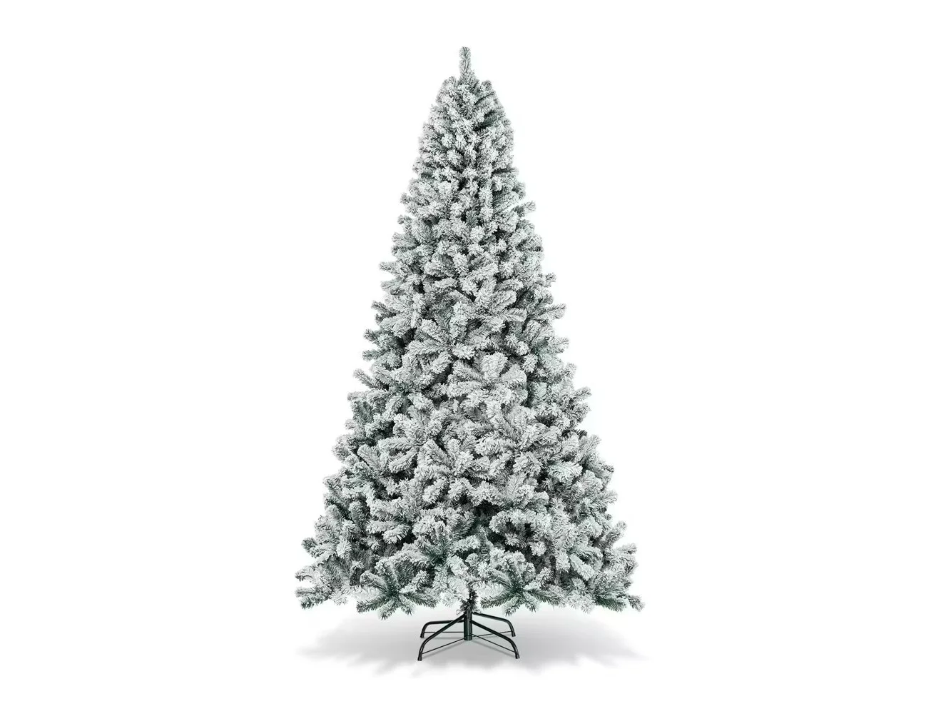**Costway - 9ft Snow Flocked Hinged Artificial Christmas Tree Unlit Metal - Green/White**