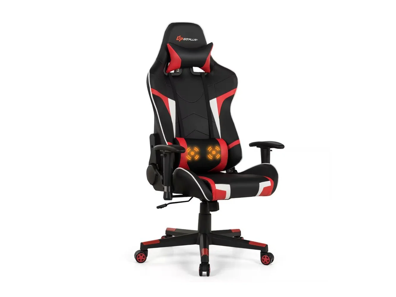 **Costway - Racing Massage Gaming Chair with Lumbar Support - Red + Black**