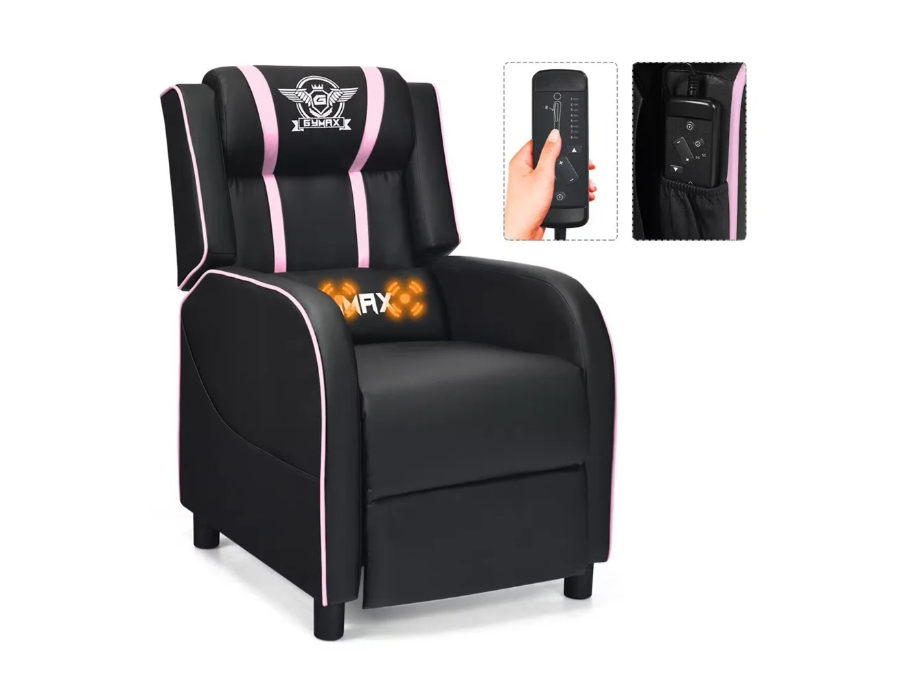 **Costway - Theater Style Massage Gaming Chair - Pink + Black**