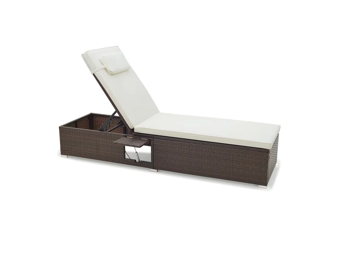 **Costway - 1 PCS Patio Chaise Lounge with 6-level Backrest, Comfy Seat Cushion & Headrest - Mix Brown + Off White**