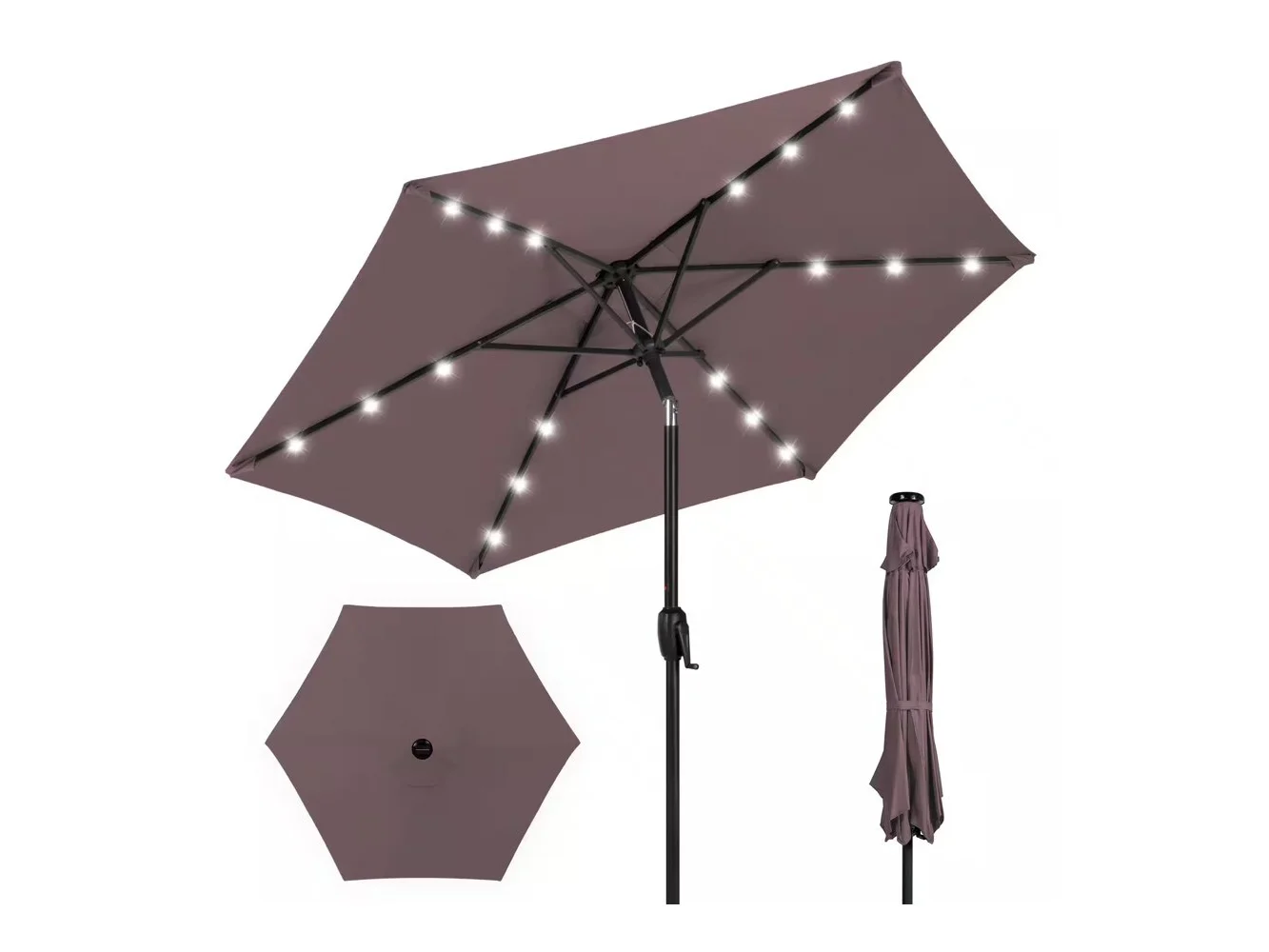 **Best Choice Products - 7.5ft Outdoor Solar Patio Umbrella for Deck, Pool w/ Tilt, Crank, LED Lights - Deep Taupe**