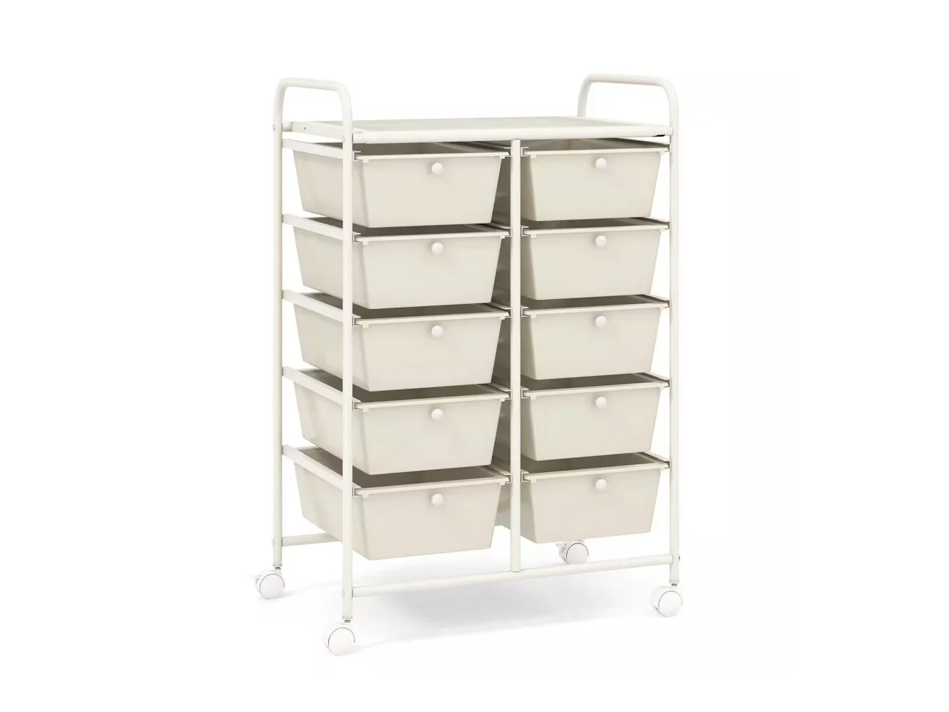**Costway - 10 Drawer Storage Cart Utility Rolling Trolley Kitchen Office Organizer - White**