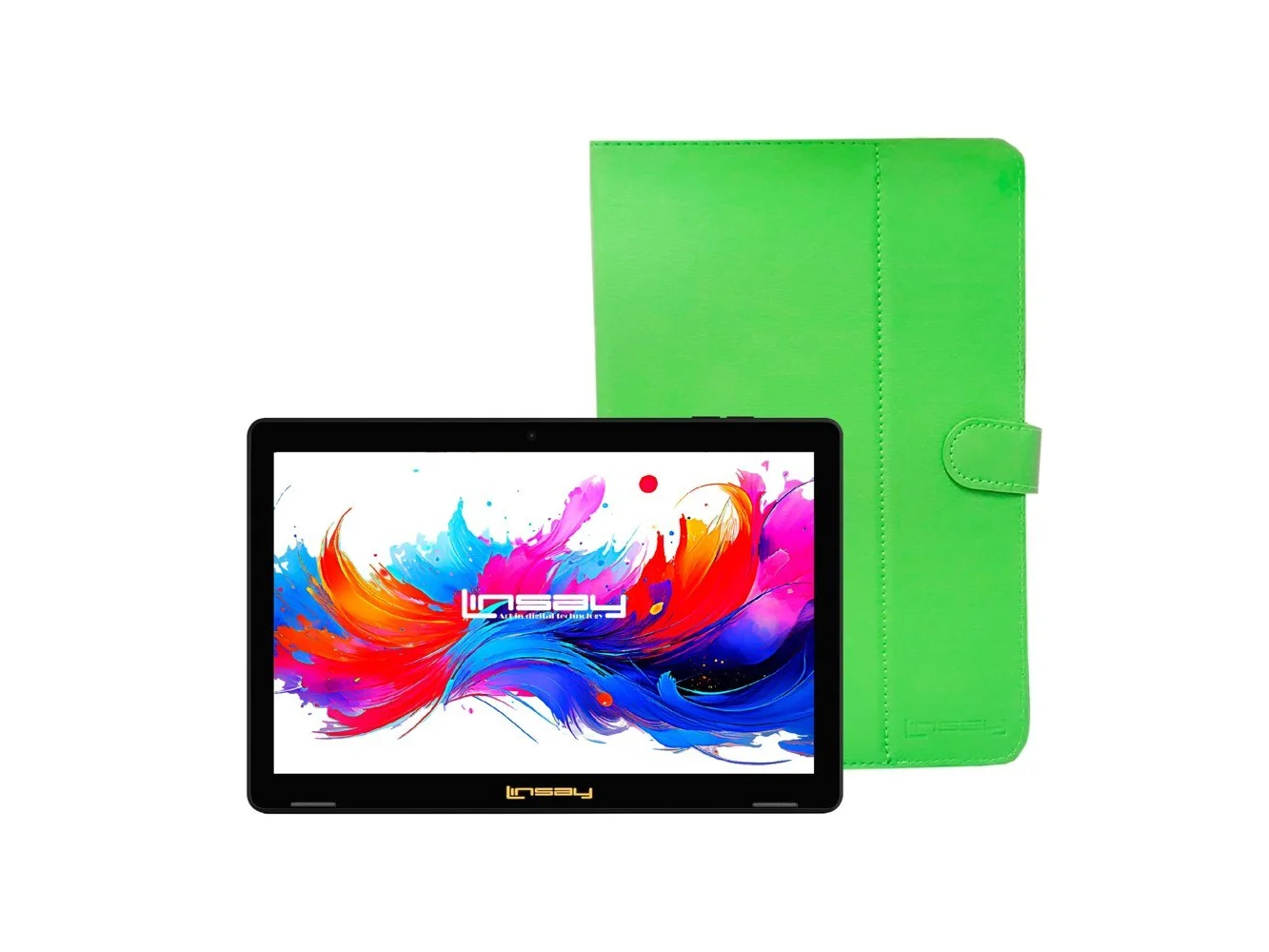 **LINSAY - 10.1" Octa Core 256GB Storage Android 15 Tablet with Leather Case - Green**
