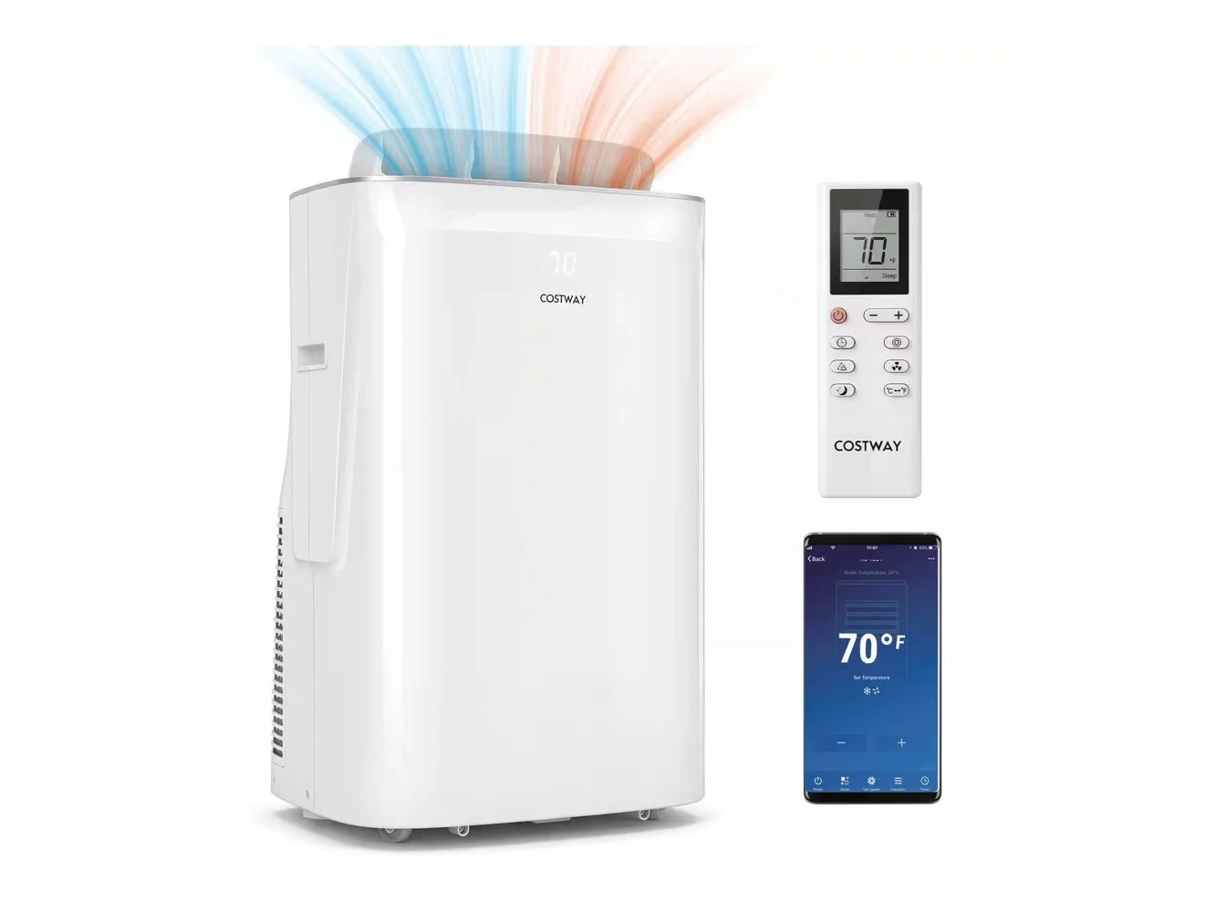 **Costway - 15000 BTU Inverter Portable Air Conditioner with Fan, Dehumidifier, Auto Swing - White**