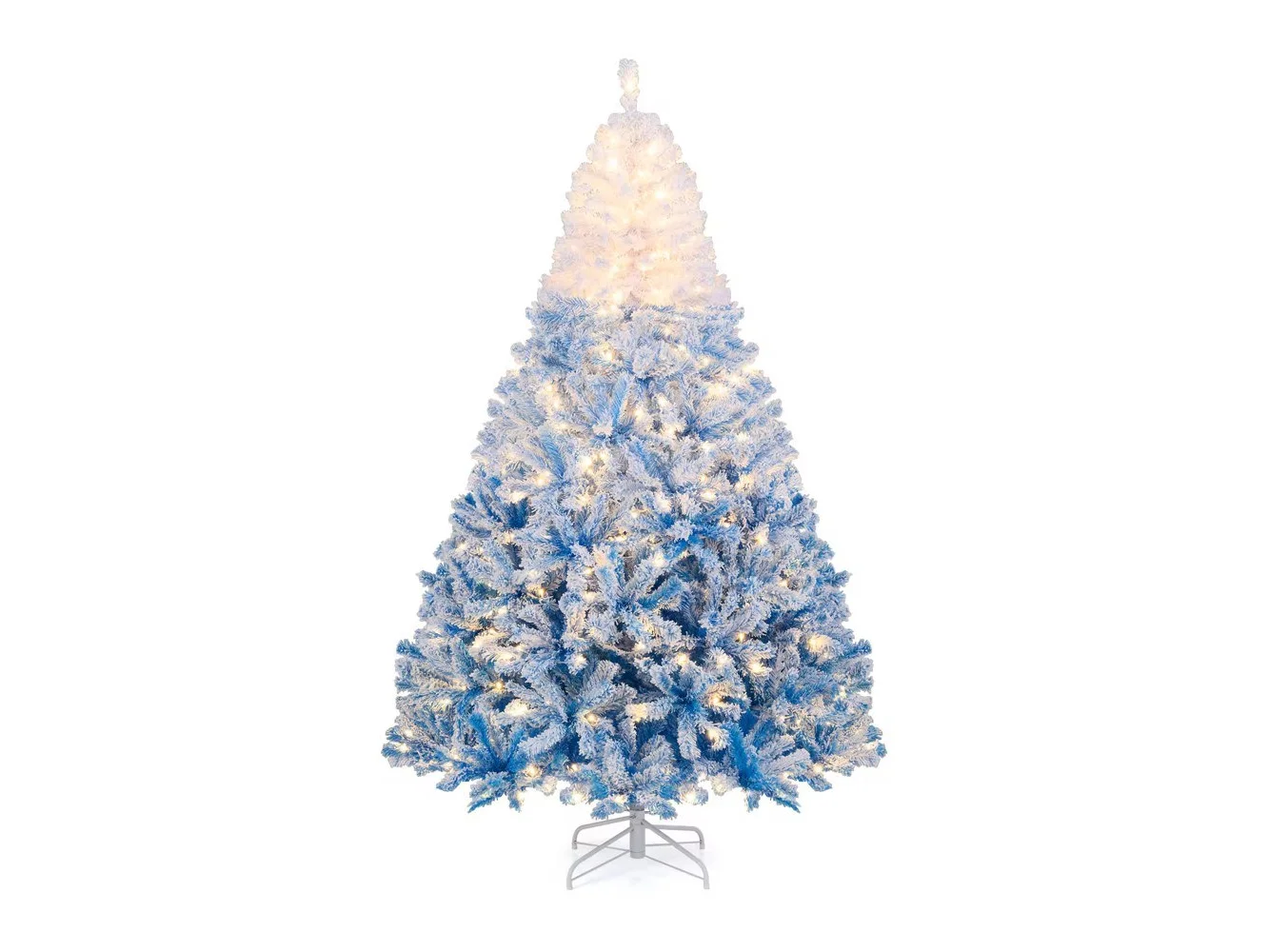 **Gymax - 7 FT Artificial Christmas Tree Hinged Snow Flocked Xmas Tree w/ 1264 Branch Tips - Blue**