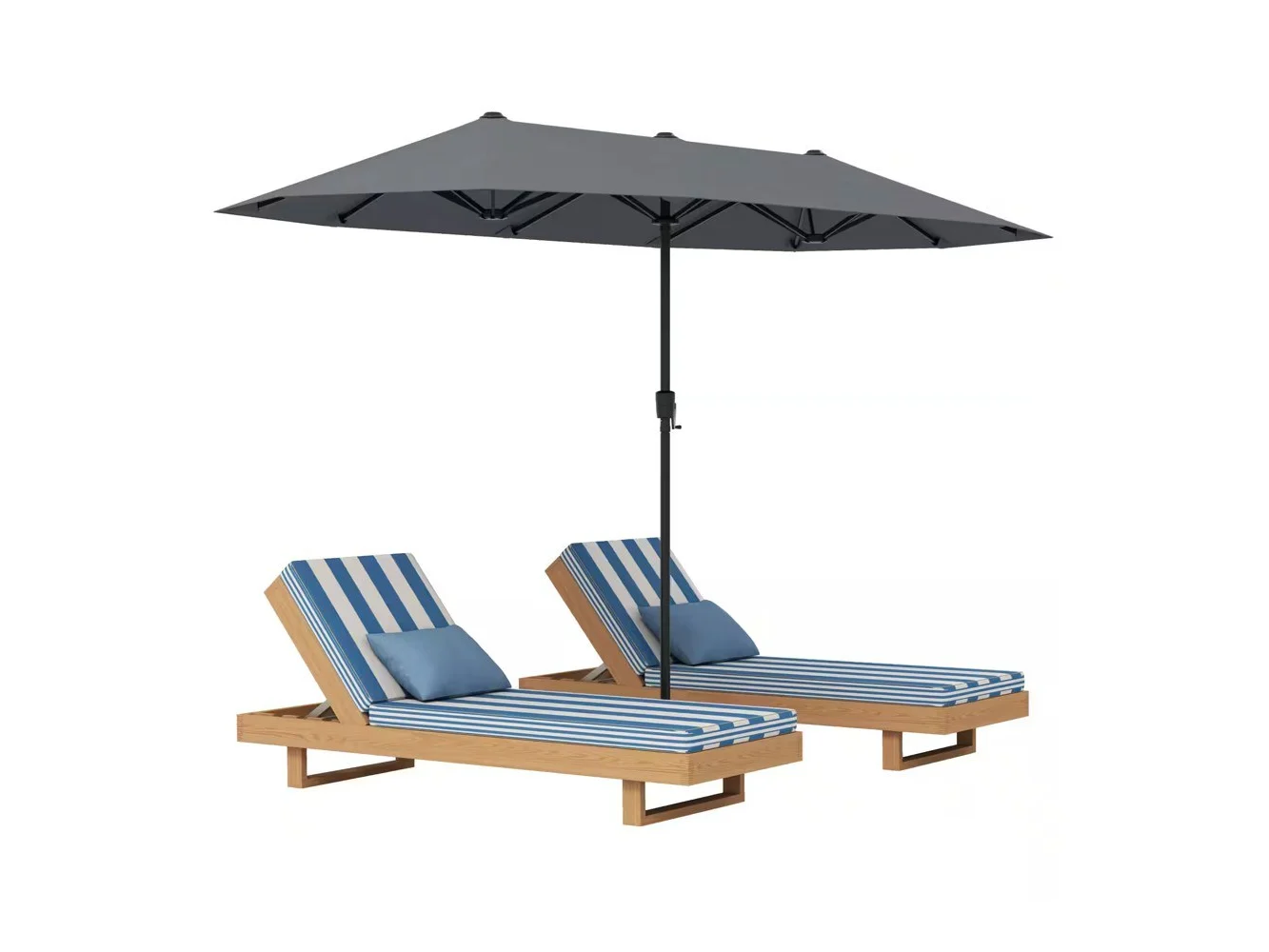 **Gymax - 13 FT Double-sided Patio Umbrella Outdoor Large Twin Size Umbrella Grey - Gray**