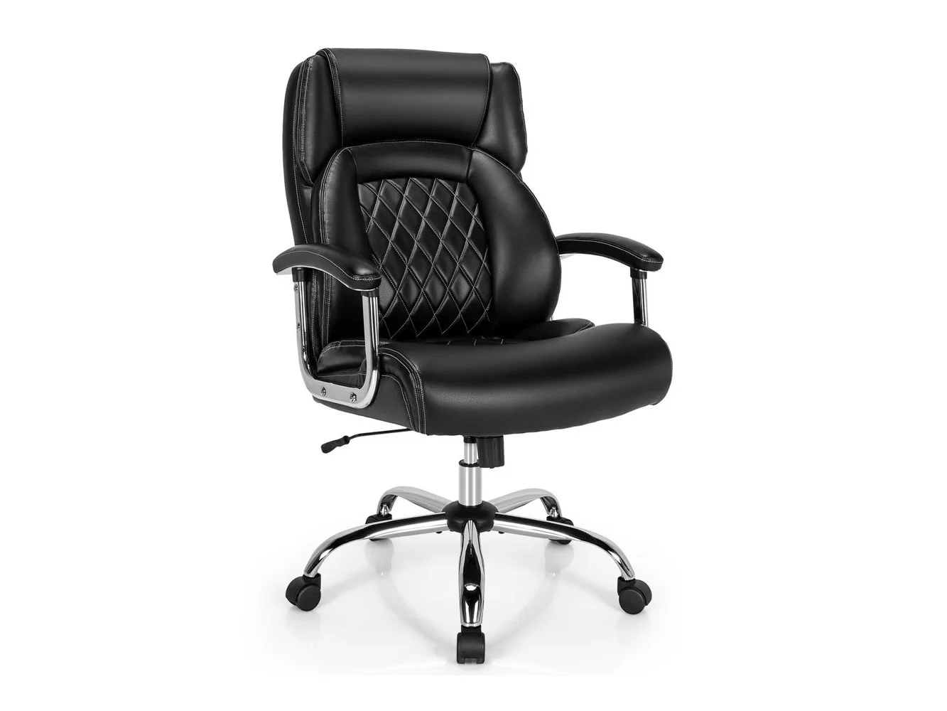 **Costway - Big & Tall Leather Adjustable Office Chair - Black**