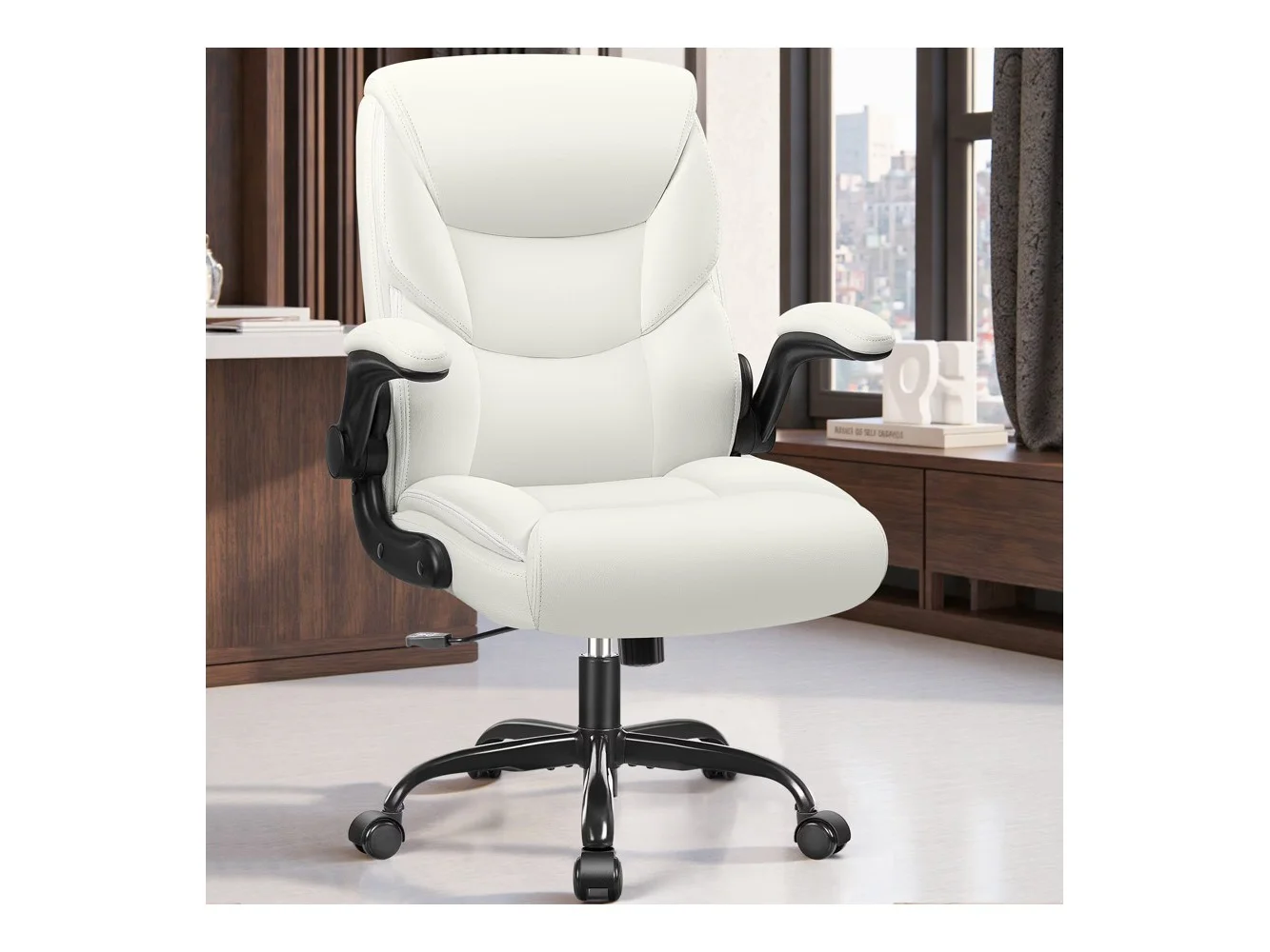 **Brick Attic - Leather Office Chair 400LBS Wide Seat Ergonomic Desk Chair Adjustable Task Chair Lumbar Back 5 Year Warranty - White**