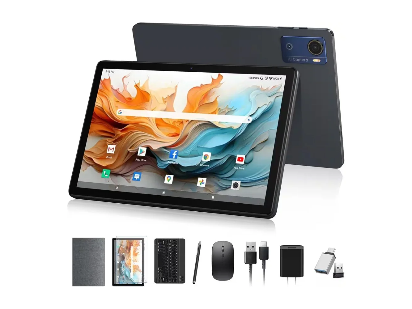 **MEIZE - Android 16 Tablet 10.1 Inch 2026 Newest, Tablet with 12GB RAM + 64GB ROM, AI Gemini, 2 in 1 Tablets with Keyboard - Gray**