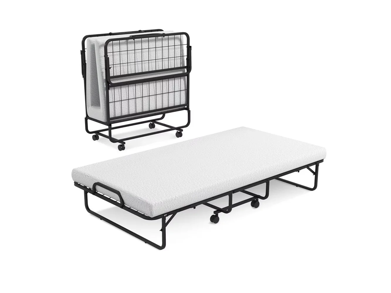 **Costway - Heavy Duty Foldable Bed Metal Guest Bed Daybed with 4 inch Mattress Memory Foam - White**