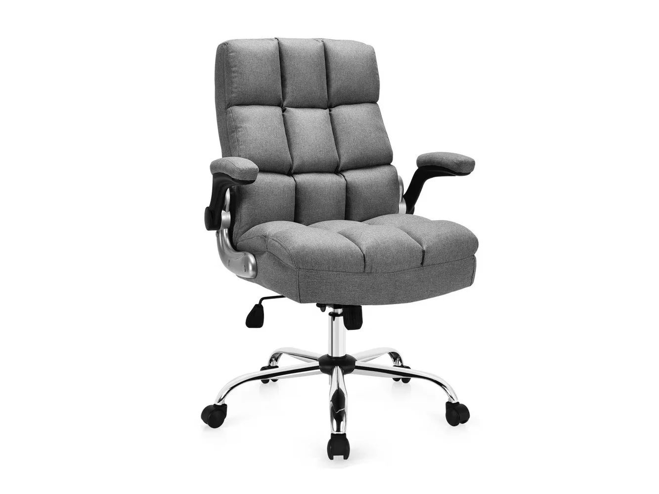 **Costway - Big & Tall High Back Swivel Adjustable Office Chair with Flip-Up Armrests - Gray**