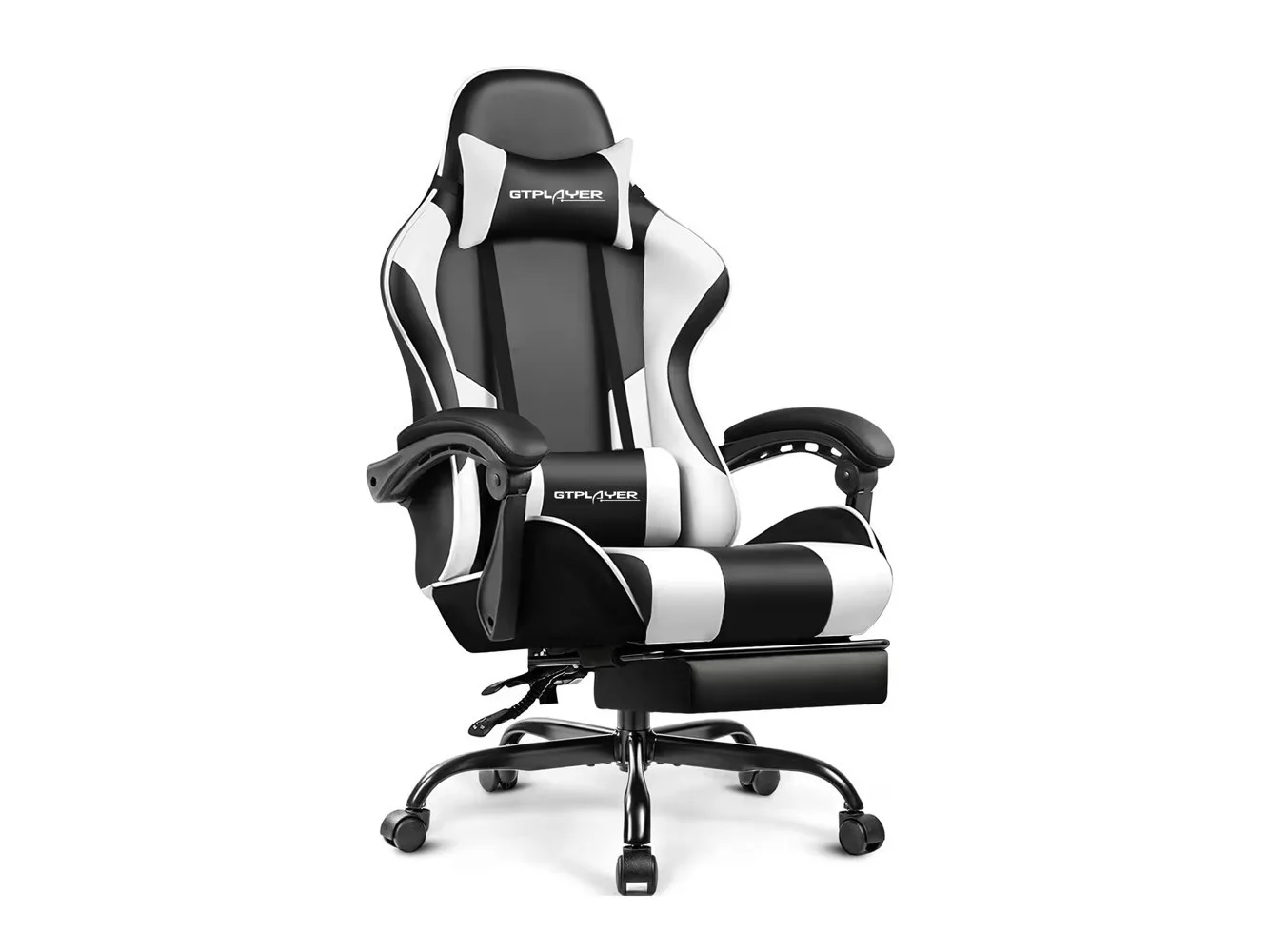 **GTPlayer - Gaming Chair Faux Leather Height Adjustable Computer Chair with Footrest and Headrest - White**