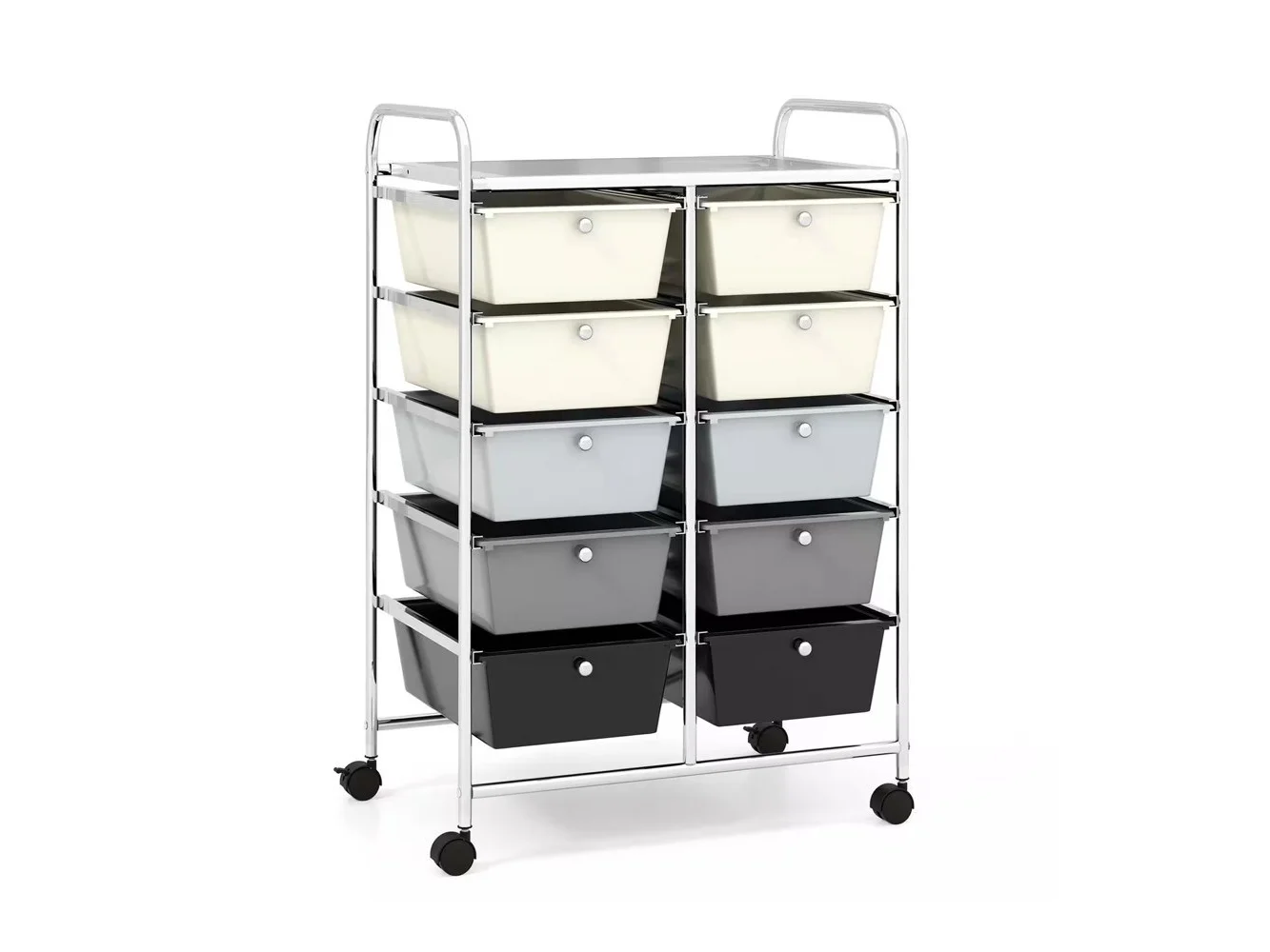 **Costway - 10 Drawer Storage Cart Utility Rolling Trolley Kitchen Office Organizer - Gradient Gray**