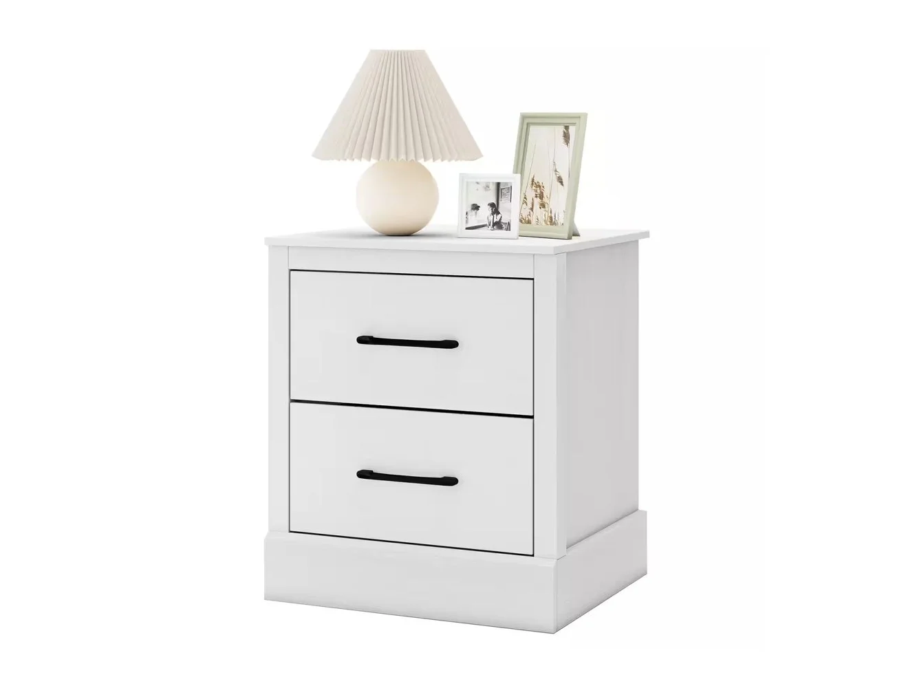**Costway - 2 Drawer Nightstand Bedside Table Compact Sofa End Table - White**