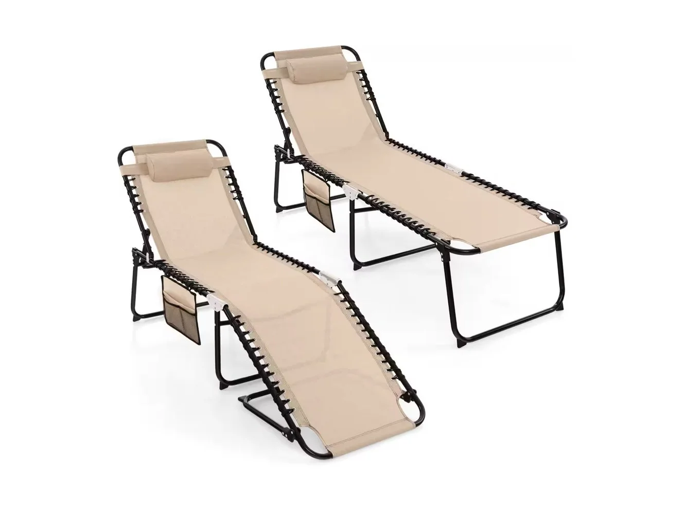**Costway - 2 PCS Patio Folding Chaise Lounge Chair Portable Sun Lounger with Adjustable Backrest - Beige**