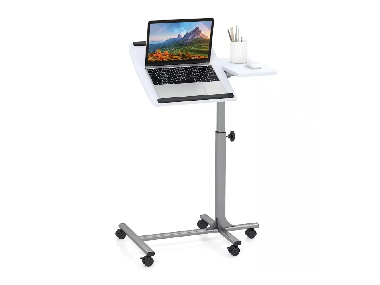 **Costway - Height Adjustable Mobile Standing Desk - White**