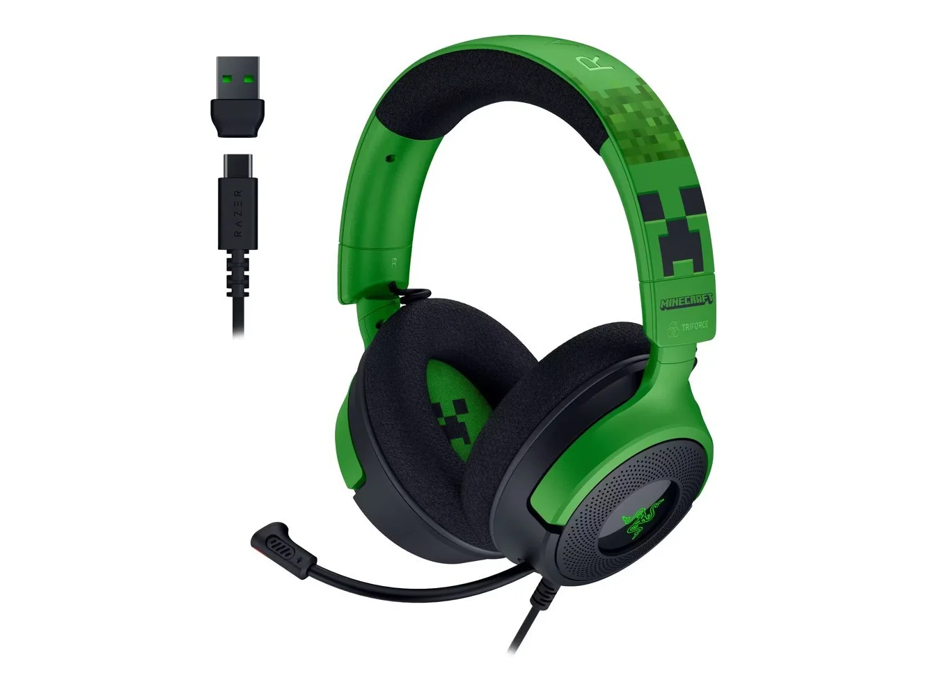 **Razer - Kraken V4 X Wired Over-the-Ear Gaming Headset for PC, Mac, Playstation, Nintendo Switch, Steam Deck, Mobile, and Tablet - Minecraft Edition**