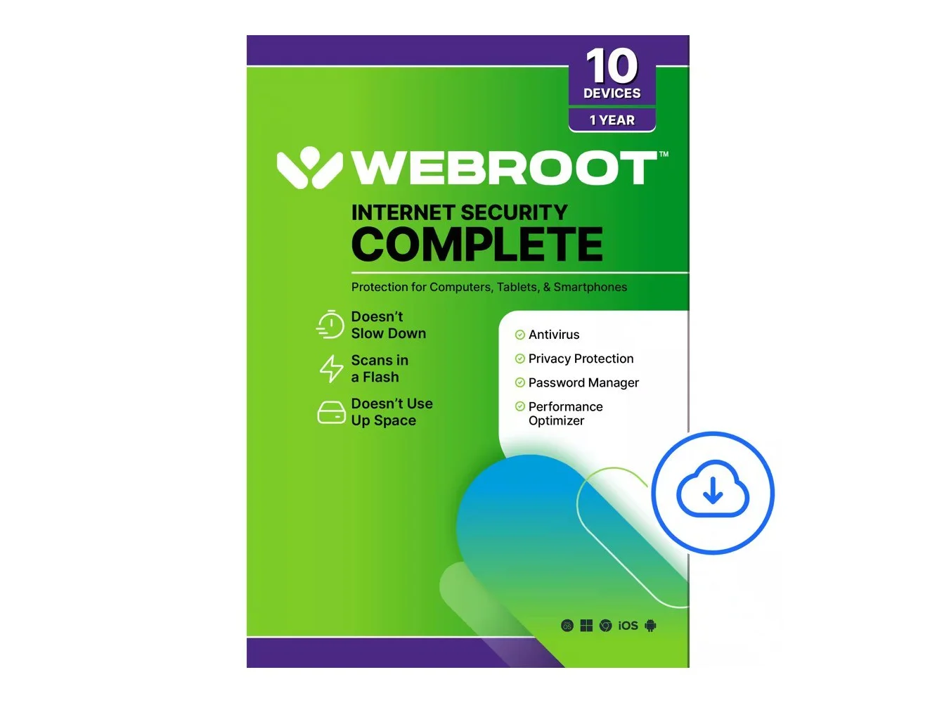 **Webroot - Complete Internet Security + Antivirus Protection (10 Devices) (1-Year Subscription) - Android, Apple iOS, Chrome, Mac OS, Windows [Digital]**