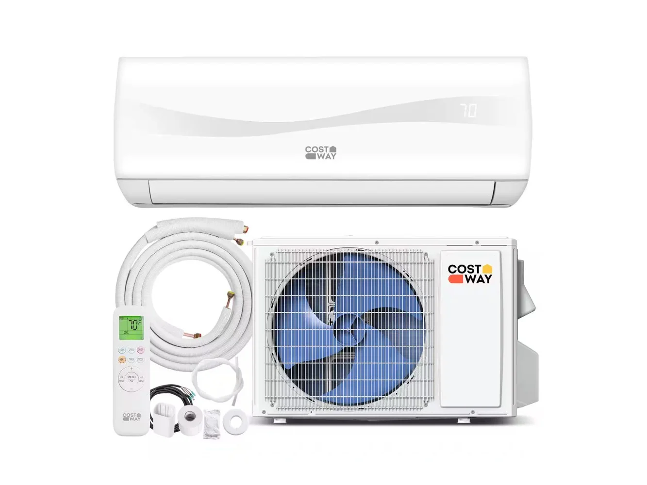 **Costway - 18000 BTU Mini Split Air Conditioner & Heater with Heat Pump, Full Installation Kit - White**