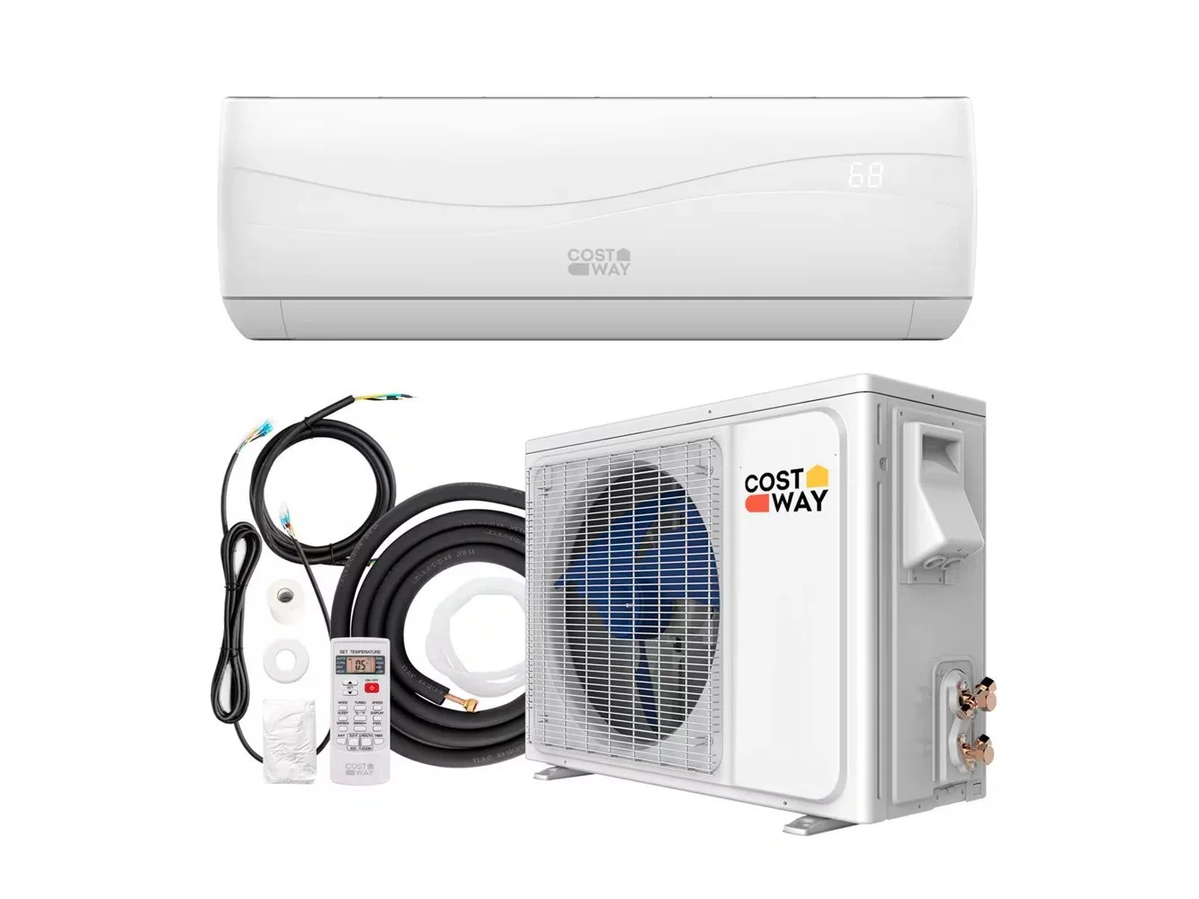 **Costway - 9000 BTU Split Air Conditioner & Heater Wall Mount AC Unit with Remote Control - White**