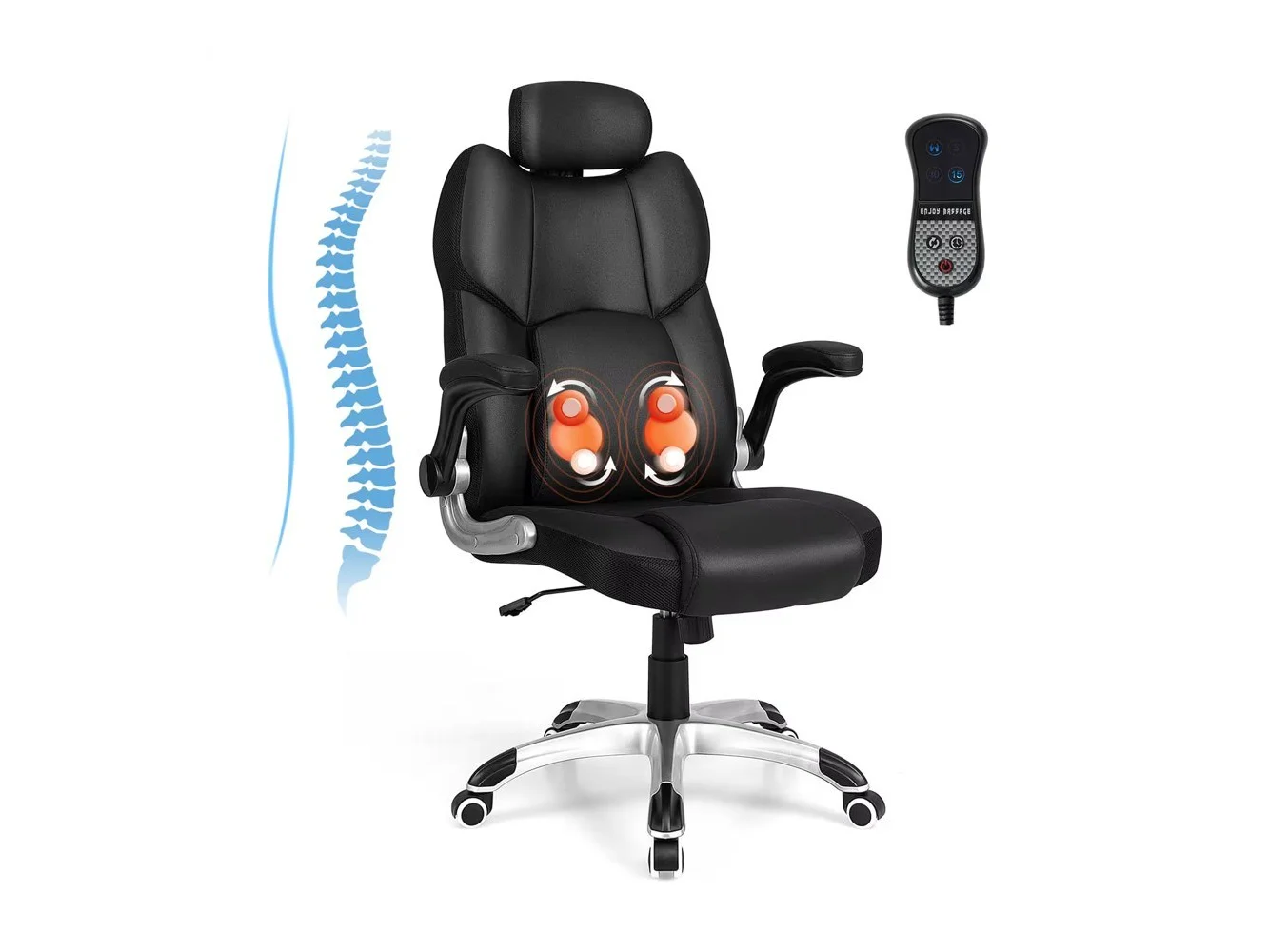 **Costway - Kneading Massage Height Adjustable Office Chair with Flip-Up Armrests - Black**