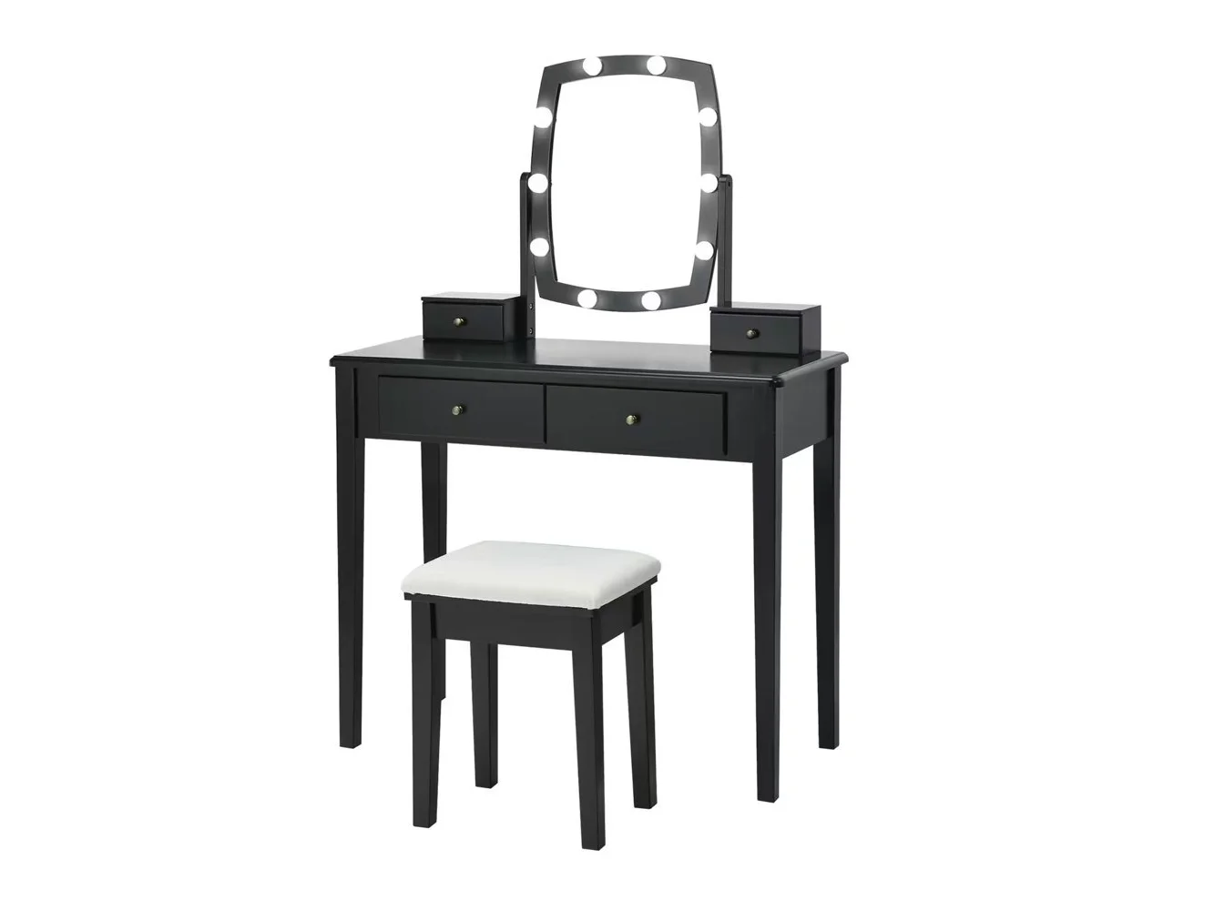 **Costway - Vanity Table Set with Lighted Mirror Adjustable 10 Bulbs Dresser 4 Drawer - Black**