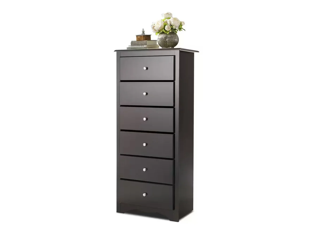**Costway - 6 Drawer Chest Dresser Clothes Storage Bedroom Tall Furniture Cabinet - Brown**