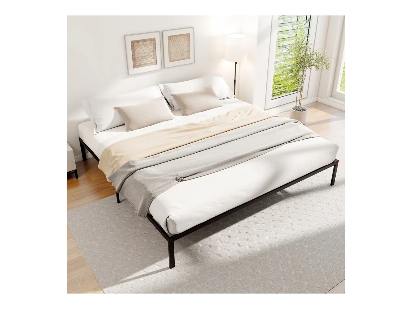 **Gymax - King Size Metal Bed Frame Heavy Duty Support Slats Mattress Foundation - Black**