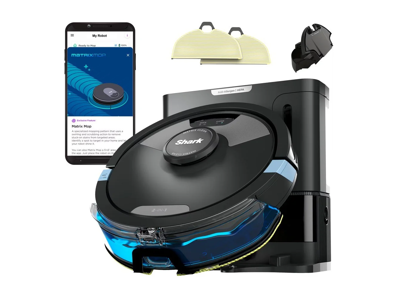 **Shark - Matrix Plus 2-in-1 Robot Vacuum & Mop with Sonic Mopping, Matrix Clean, Home Mapping, HEPA Bagless Self Empty, WiFi - Black**