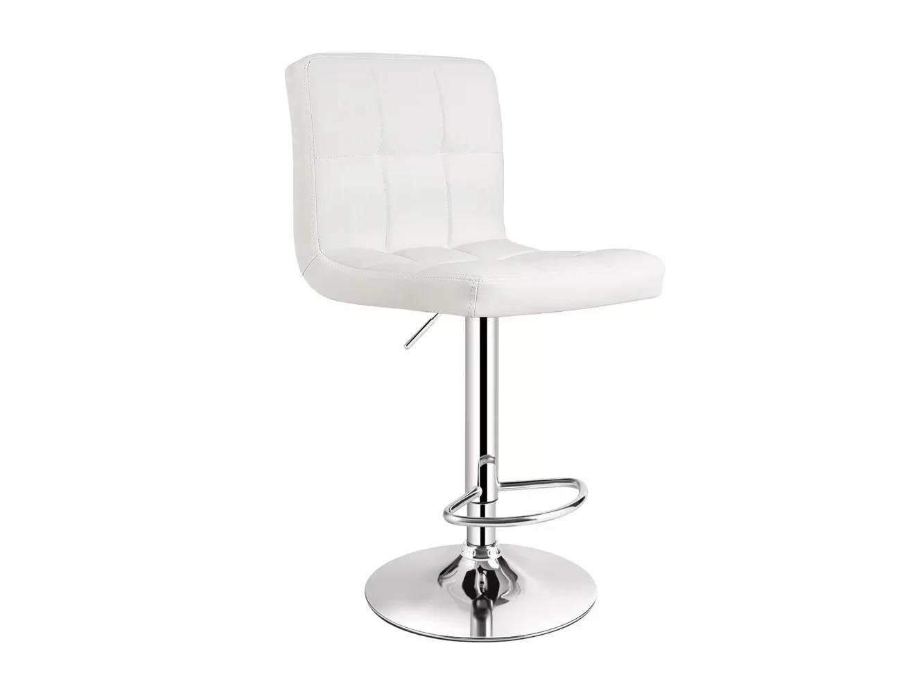 **Costway - Adjustable Armless Bar Stool Swivel Kitchen Counter Bar Chair PU Leather Mid Back - White**