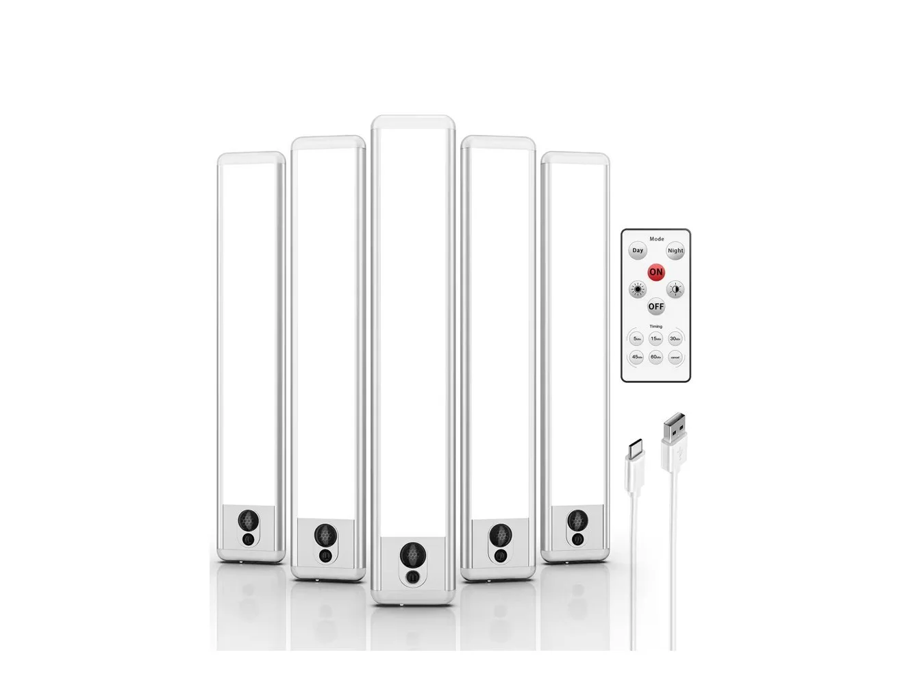 **EZVALO - 10.05 in. Wireless USB Charging Integrated LED Linkable Under Cabinet Light Smart Recessed Lighting-5 Pack - White**