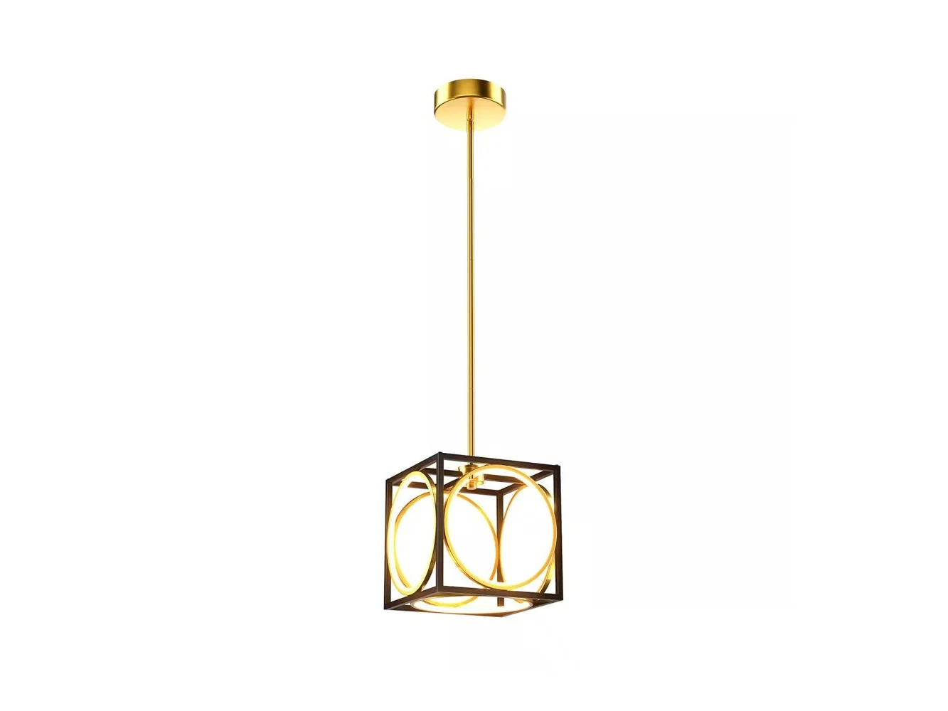 **Gymax - Modern LED Pendant Light 3000K Warm Light Cube Ceiling Light Fixture - Golden**