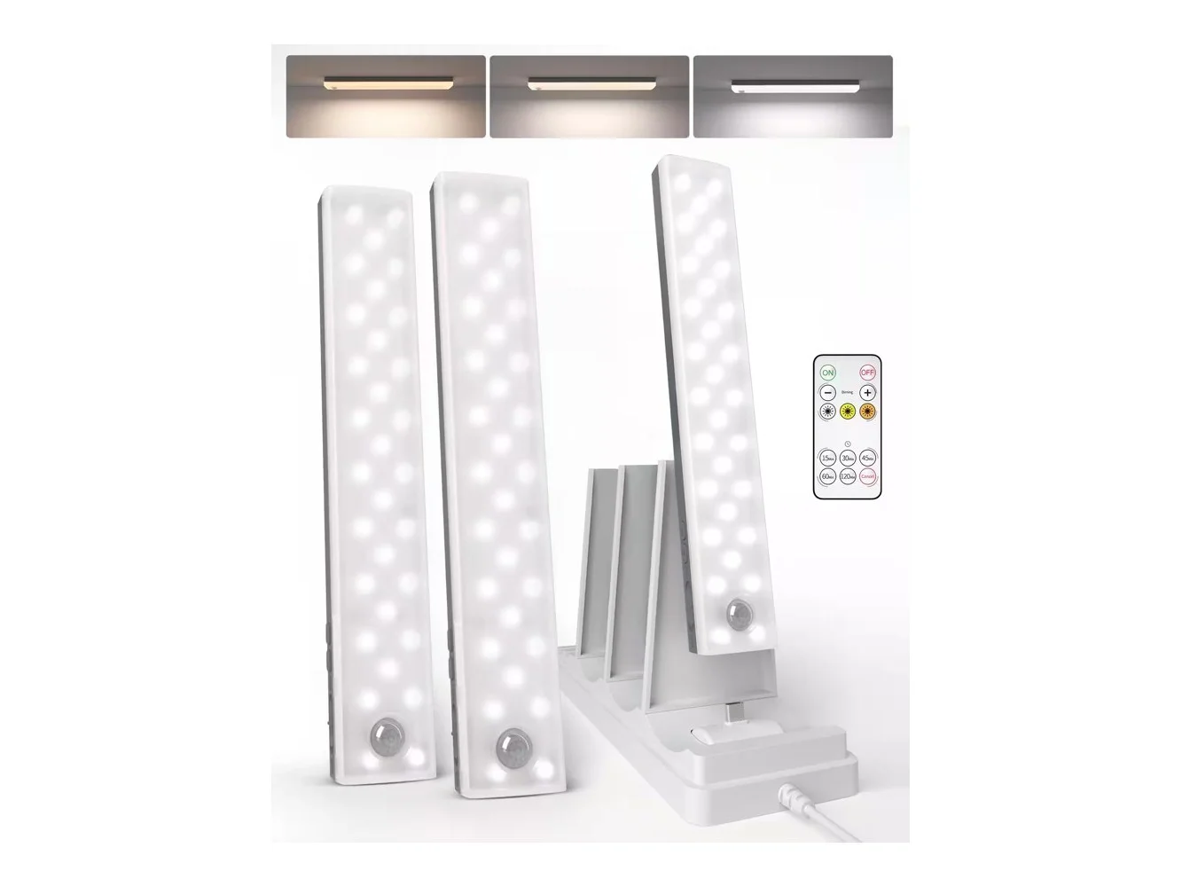 **EZVALO - 11 in. Wireless USB Charging Integrated LED Linkable Under Cabinet Light Smart Recessed Lighting-3 Pack - White**