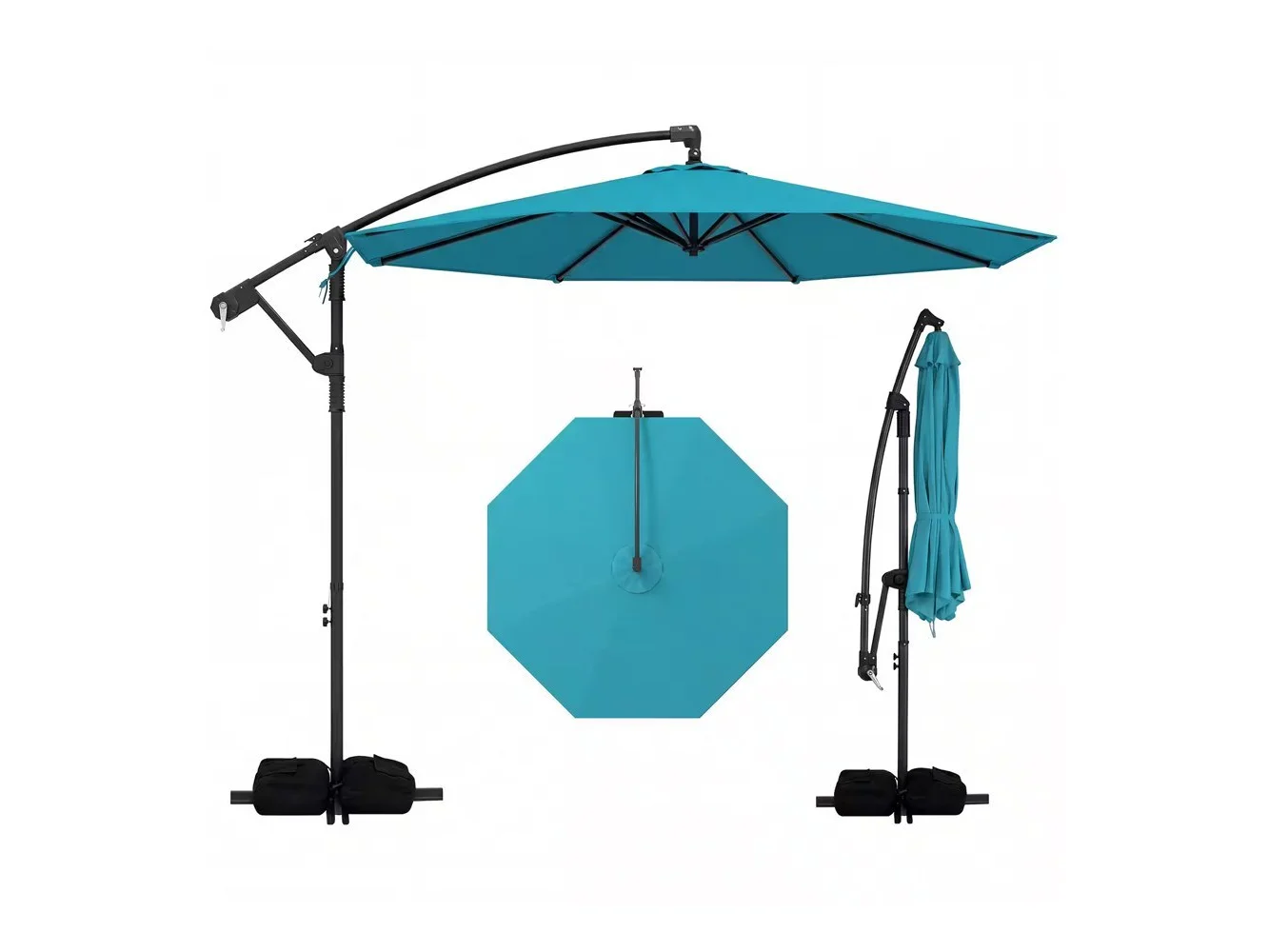 **Costway - 10 FT Offset Hanging Umbrella with Base Patio Cantilever Umbrella 360° Rotation - Turquoise**