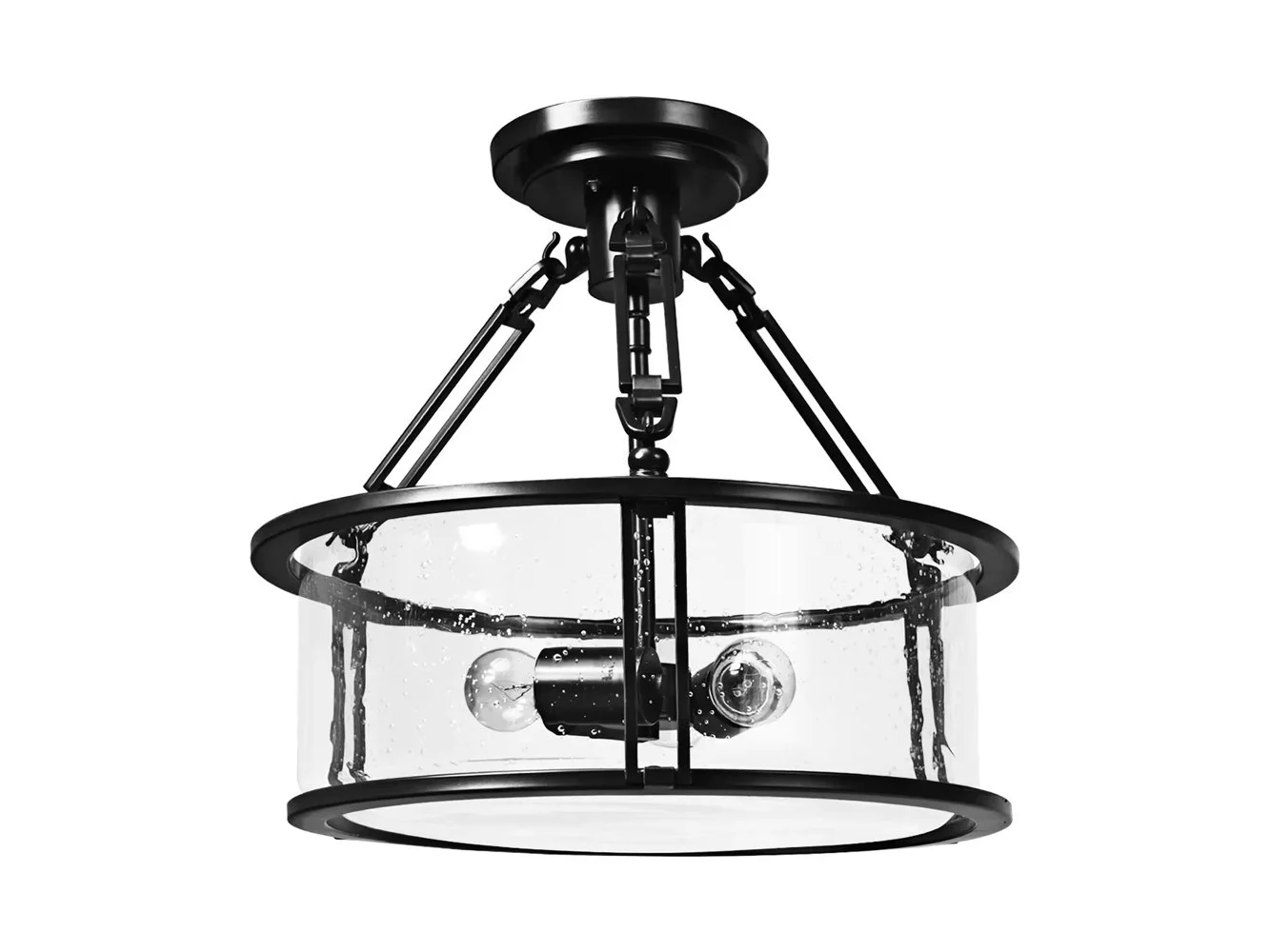 **Costway - Semi Flush Mount Ceiling Light 3-Light Industrial Bubble Glass Pendant Lamp - Brown**