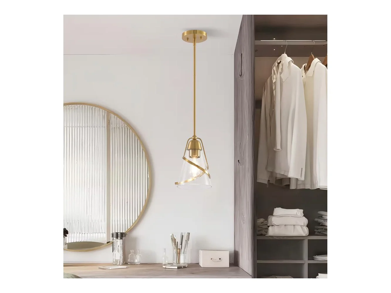 **Parrot Uncle - 7" Modern Pendant Light with Seed Glass Shade - Gold**