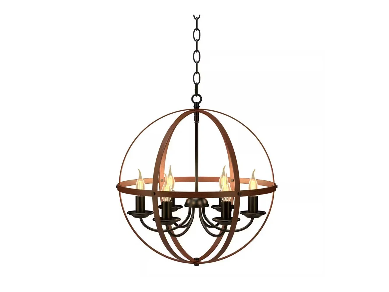 **Costway - 6-Light Orb Chandelier Rustic Vintage Ceiling Lamp w/ Finish Light Fixture - Bronze**