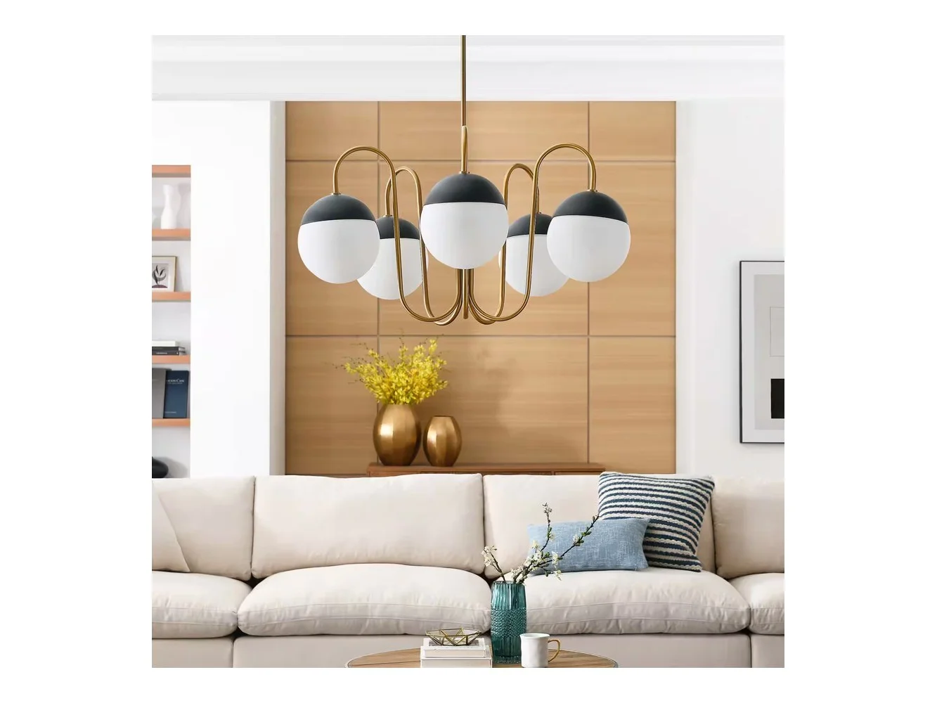 **Stellar 5-Light Chandelier by Modway - Opal Satin Brass**
