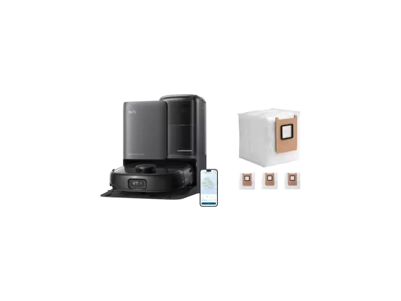 **eufy - All-in-One Robot Vacuum and Mop Combo E25,20,000 Pa Suction and Official Dust Bags - Black**