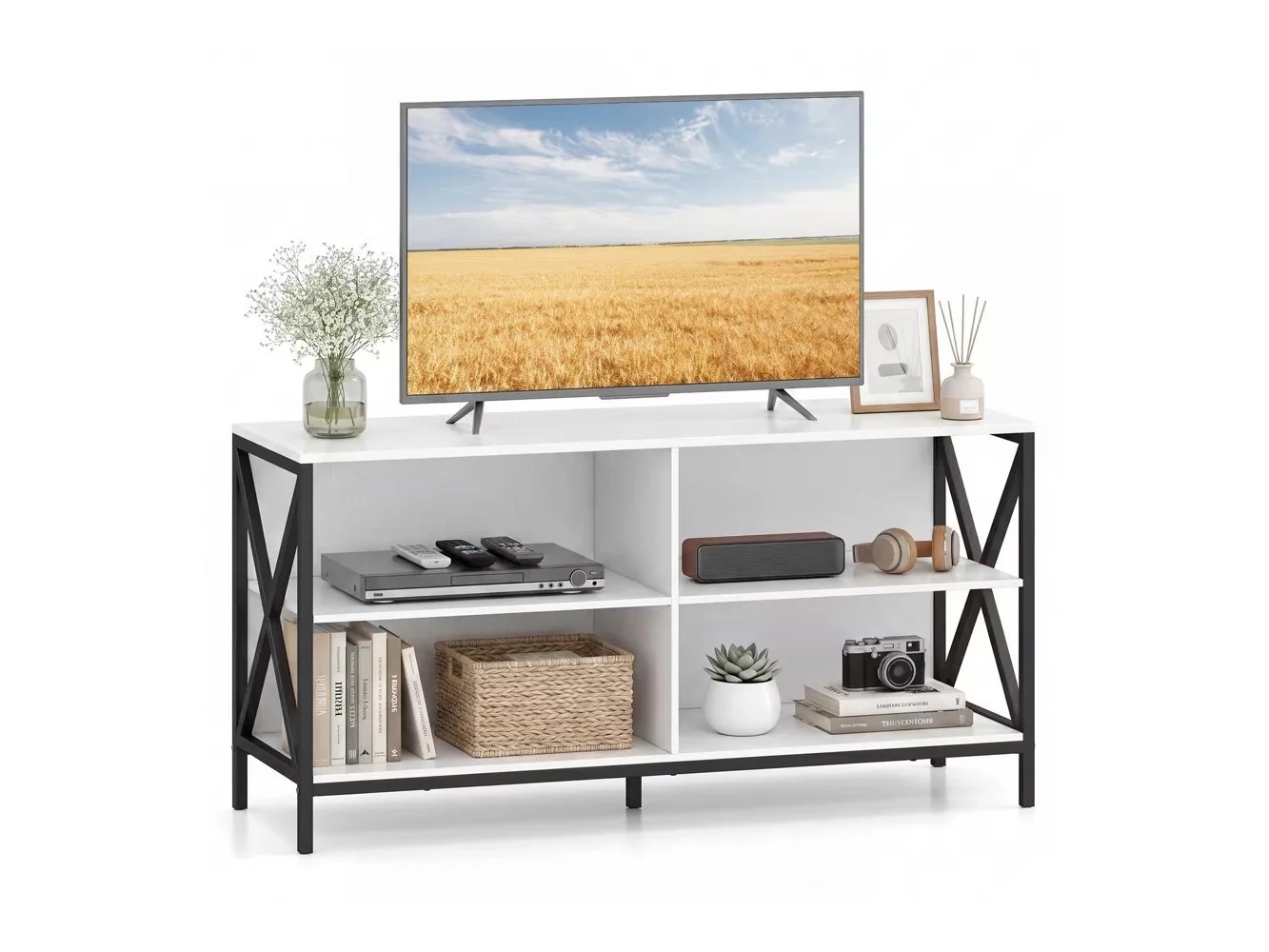 **Costway - TV Stand Entertainment Media Center for TV's up to 55'' with Storage Shelves - White**