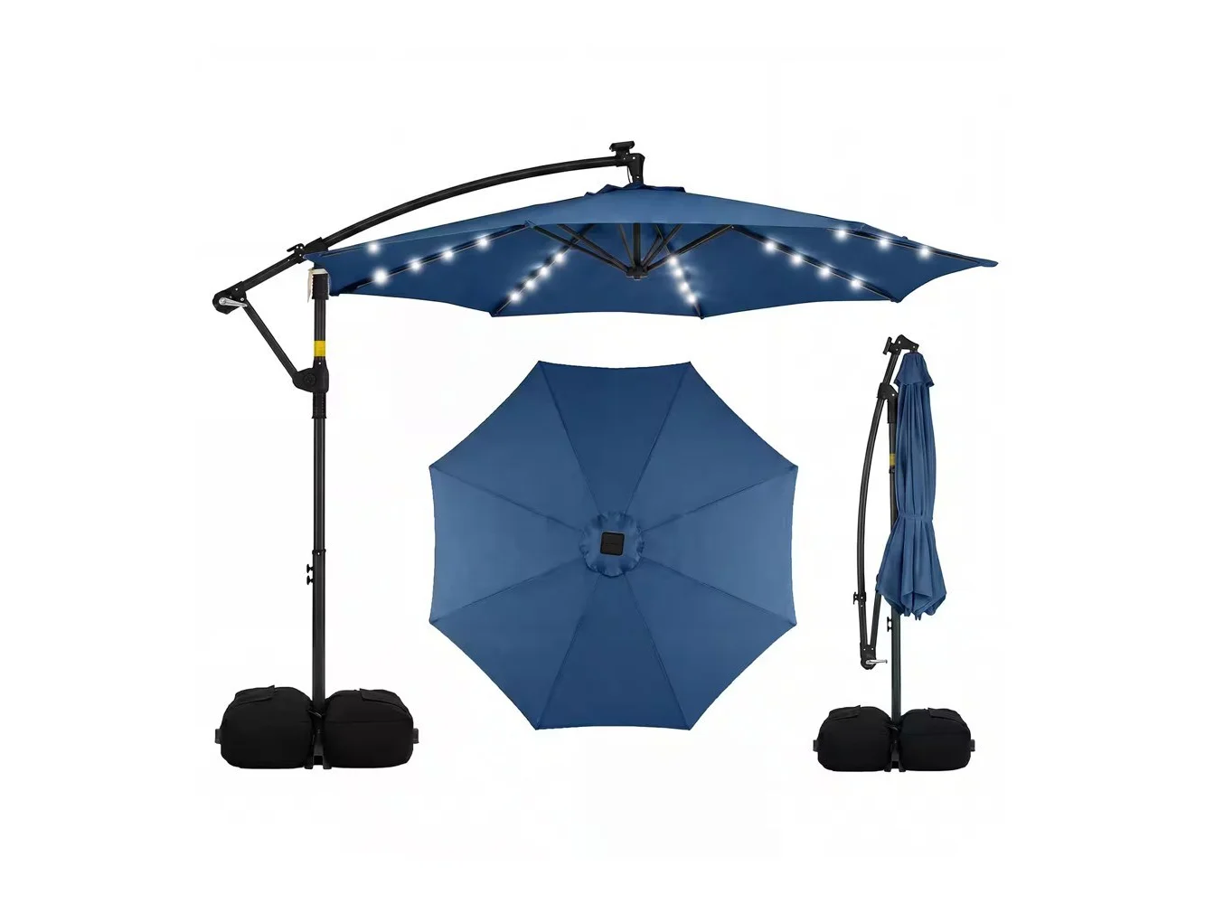 **Costway - 10 FT Solar Offset Hanging Umbrella Patio Cantilever Umbrella with 32 LED Lights - Navy**