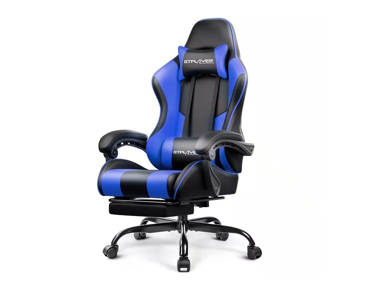 **GTPlayer - Gaming Chair Faux Leather Height Adjustable Computer Chair with Footrest and Headrest - Blue**