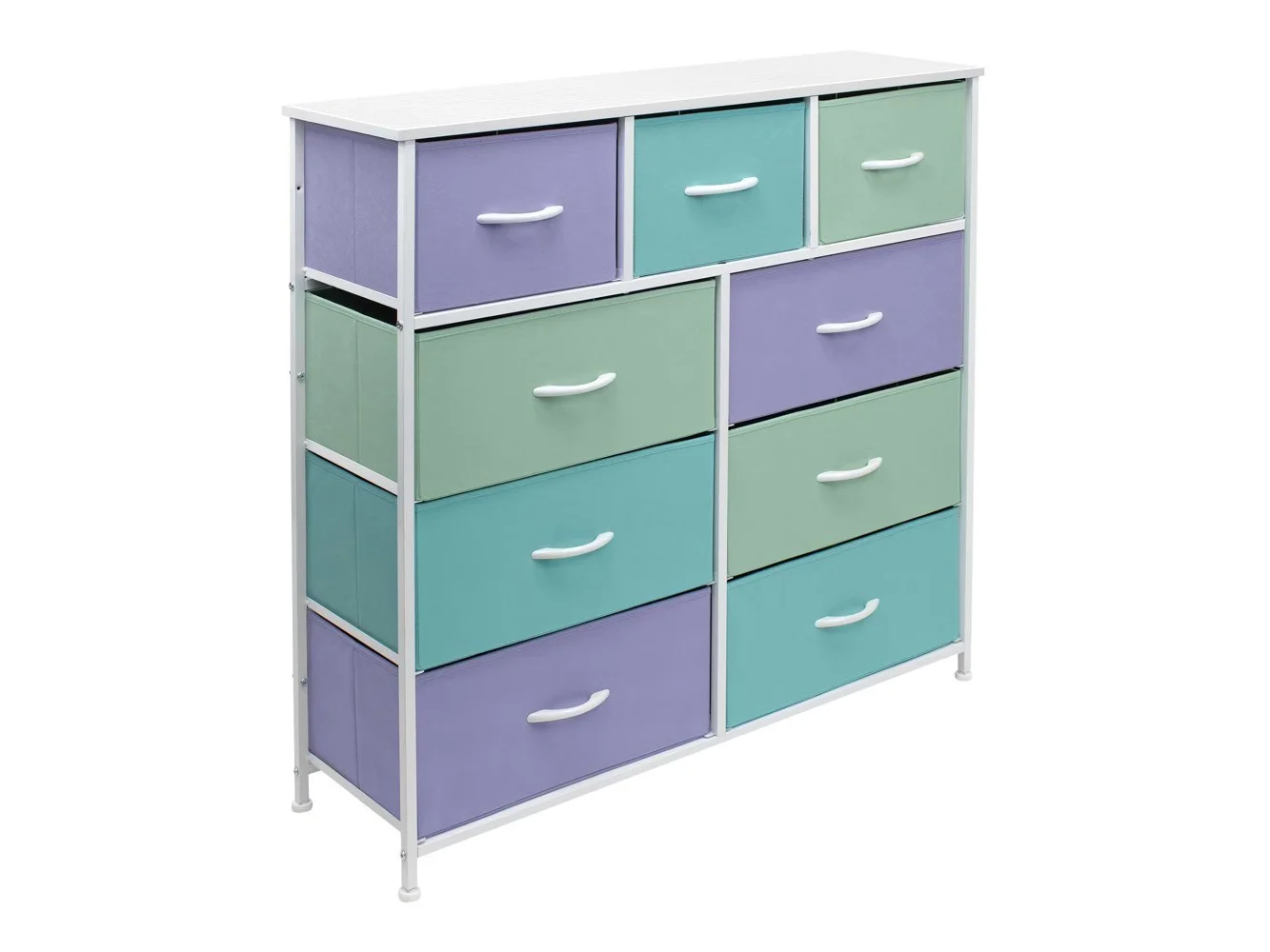**Sorbus - 9 Drawers Dresser - Furniture Storage for Bedroom, Closet, and More - Steel Frame, Wood Top, Fabric Bins - Pastel Combo**