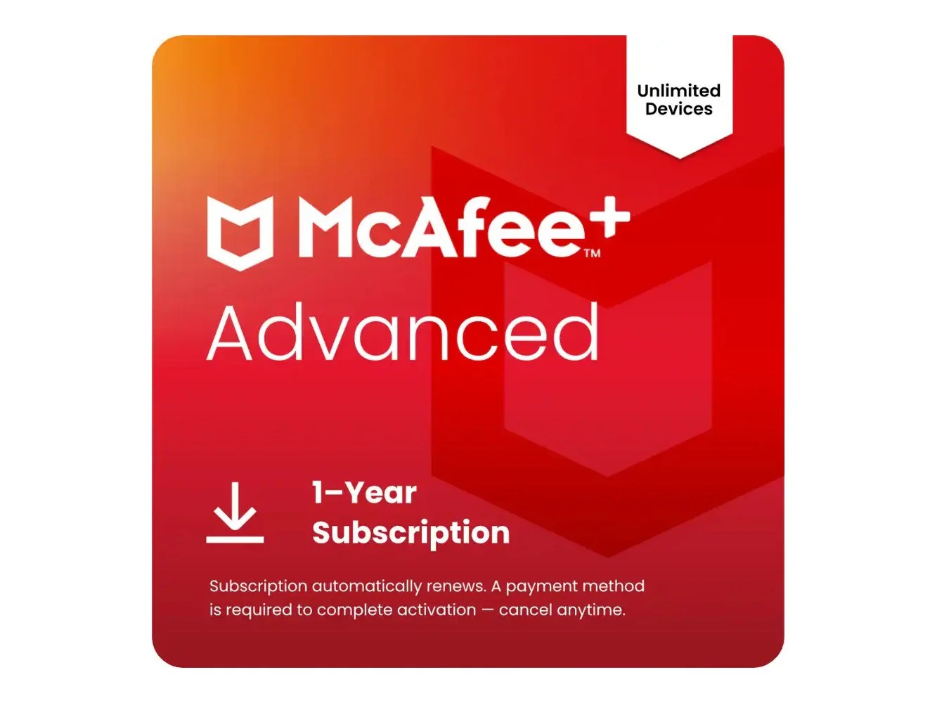 **McAfee - McAfee+ Advanced (Unlimited Devices) Antivirus Software with Scam Protection (1-Year Subscription with Auto-Renewal) - Windows, Mac OS, Chrome, Apple iOS, Android [Digital]**