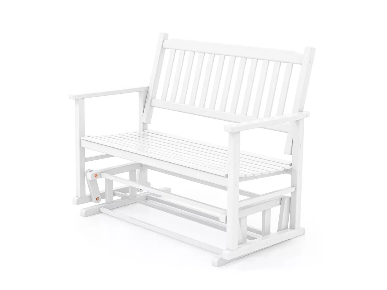 **Costway - Patio Glider Loveseat Chair Swing Rocking Bench with Slatted Seat & Curved Backrest - White**