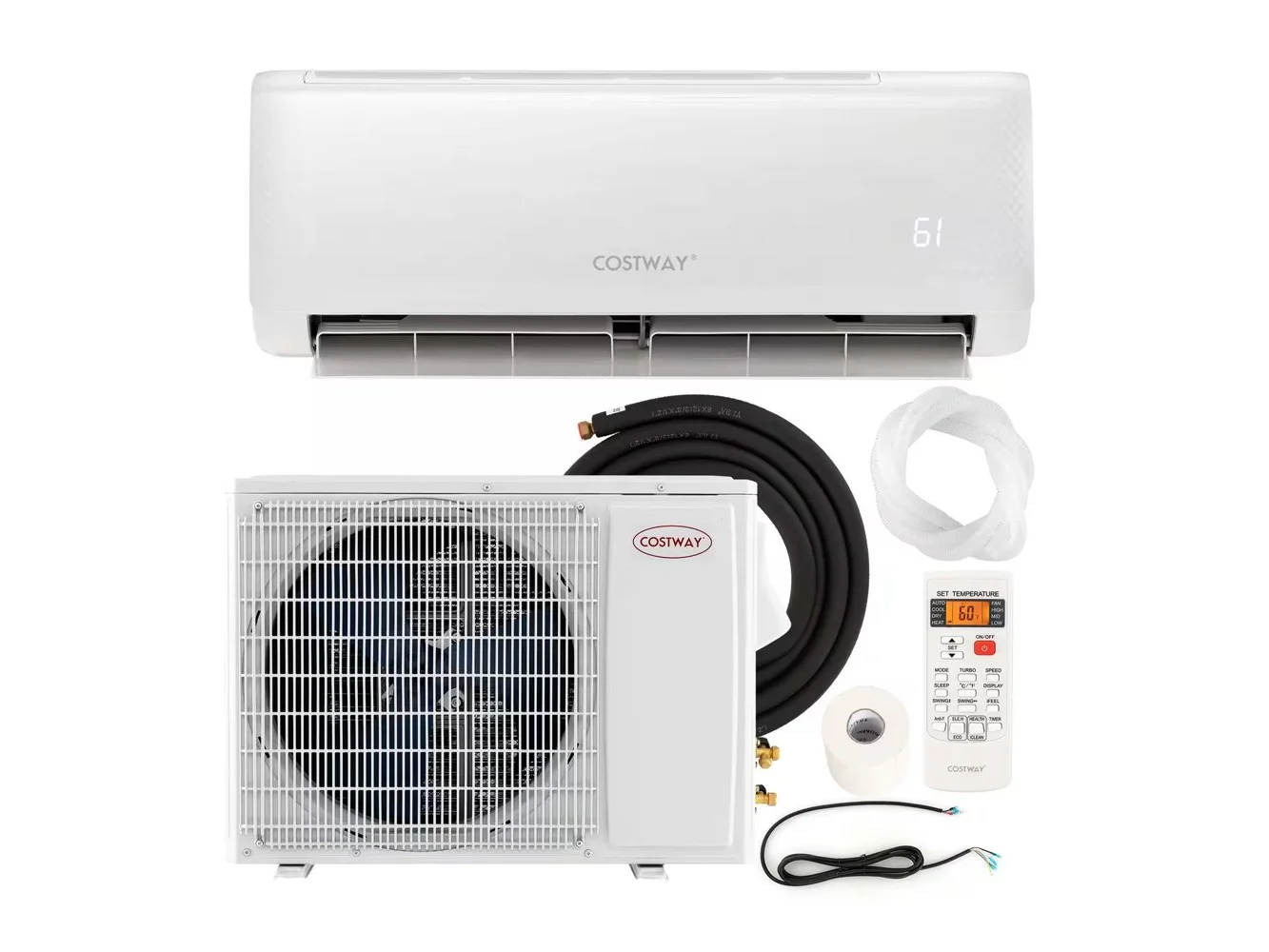 **Costway - 18,000 BTU Mini Split Air Conditioner AC Unit with Heat Pump & Remote Control - White**