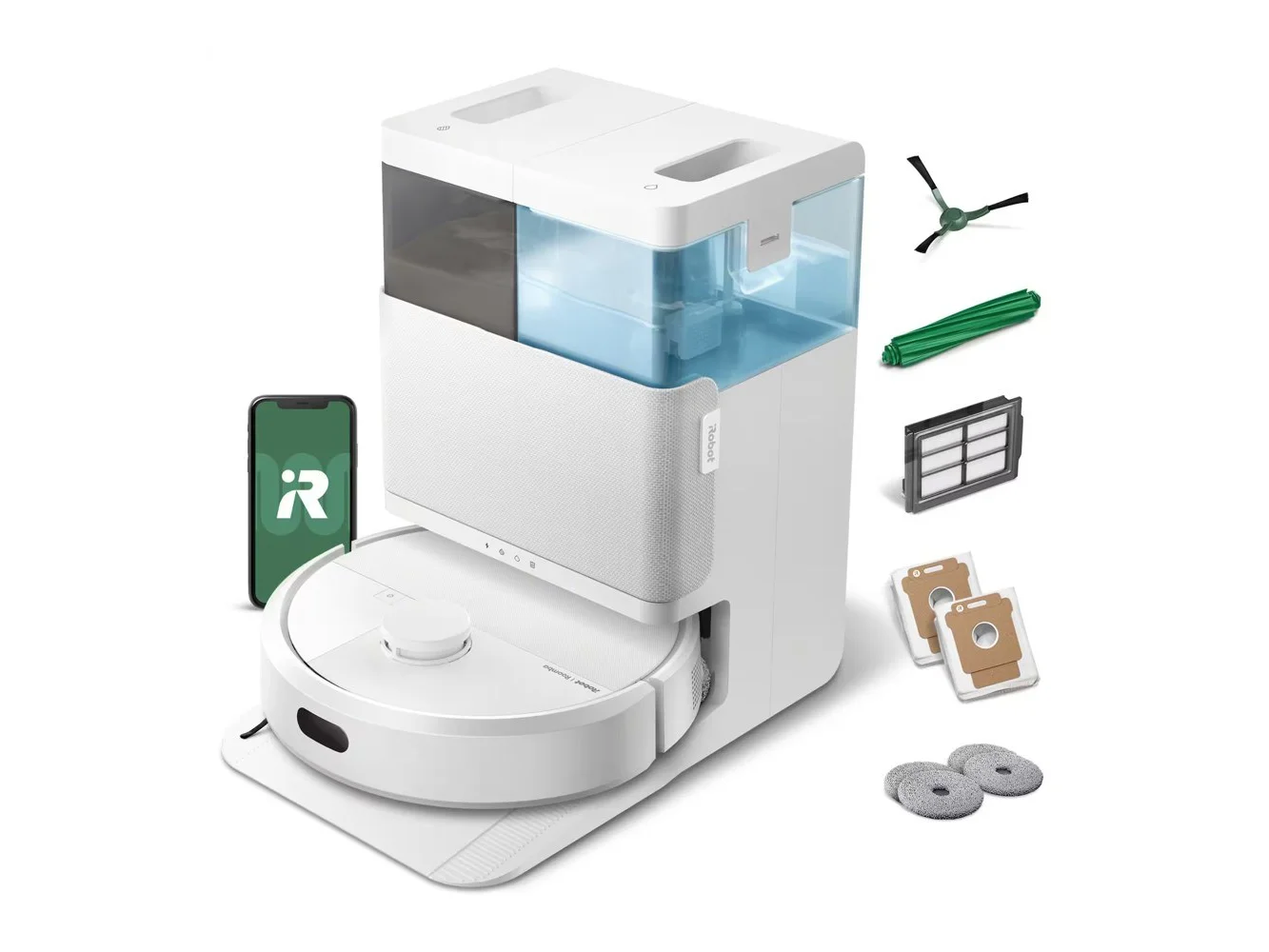 **iRobot - Roomba 405 (G185) Combo Vacuum & Mop + AutoWash Dock - Dual Spinning Mop Pads, Self Empties, Intense Suction, Pad Lift - White**